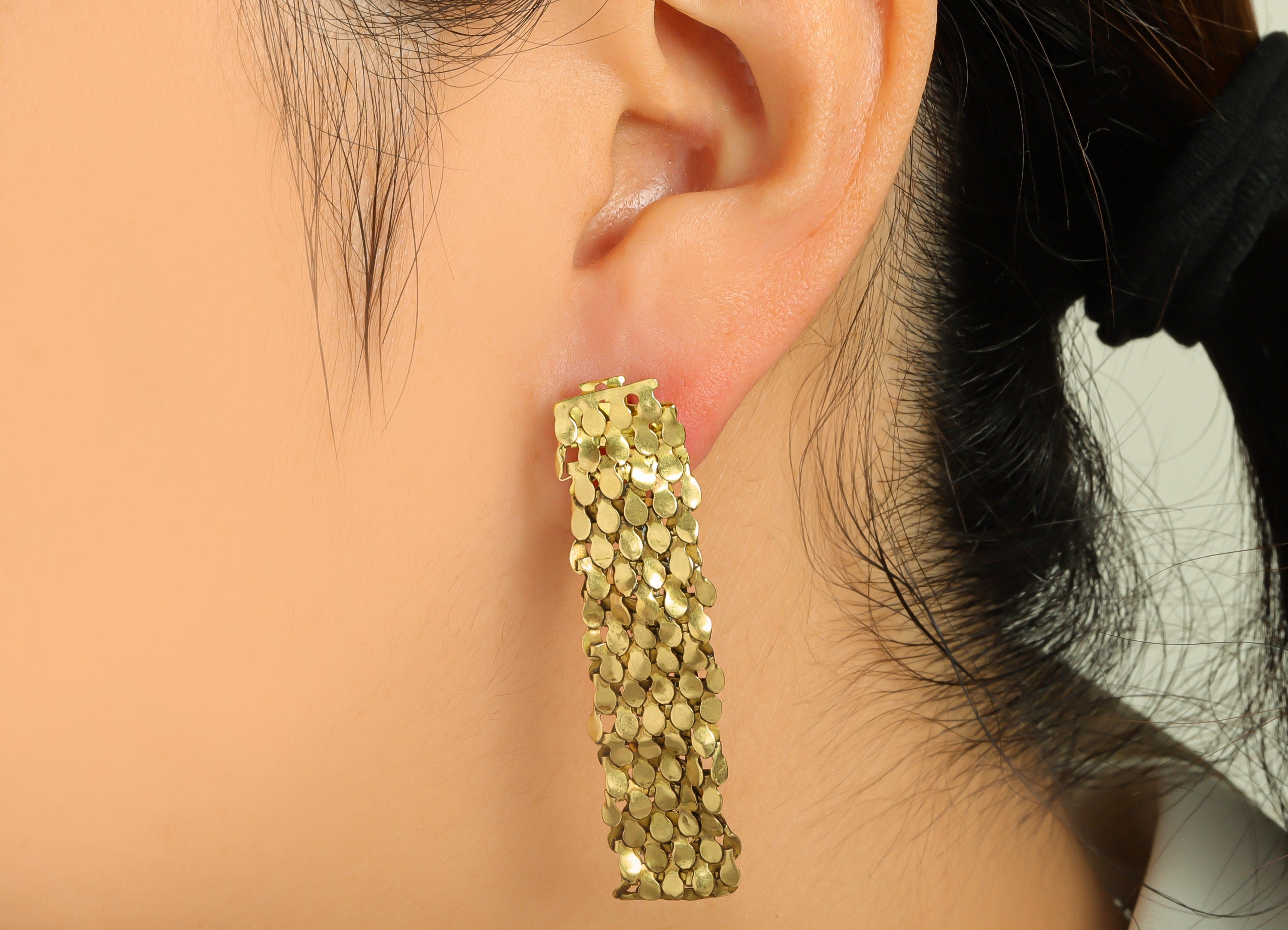 Brass Drop Mesh Earring Post - Brass Scales Wavy Earring Stud - Brass Rectangle Mesh Earring Post - Geometry Earring Post -47x12x1mm -PP8897 - DOMEDBAZAAR