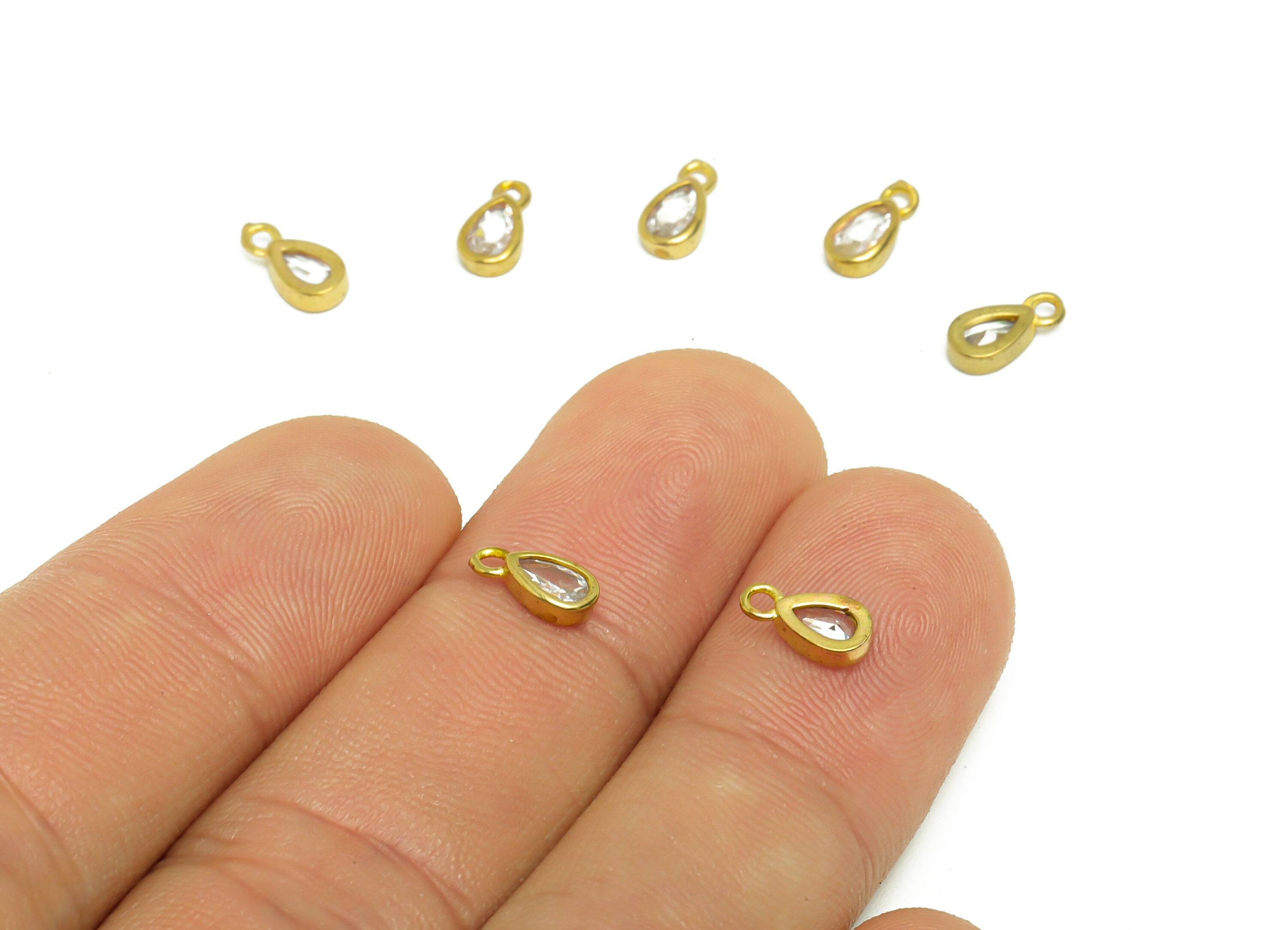 Brass Teardrop Earring Charm - Raw Brass Drop Zircon Pendant - Mini Drop Cubic Zircon Raw Brass - Drop Bracelet Charm - 7.71x4.1x2mm- PP8980 - DOMEDBAZAAR