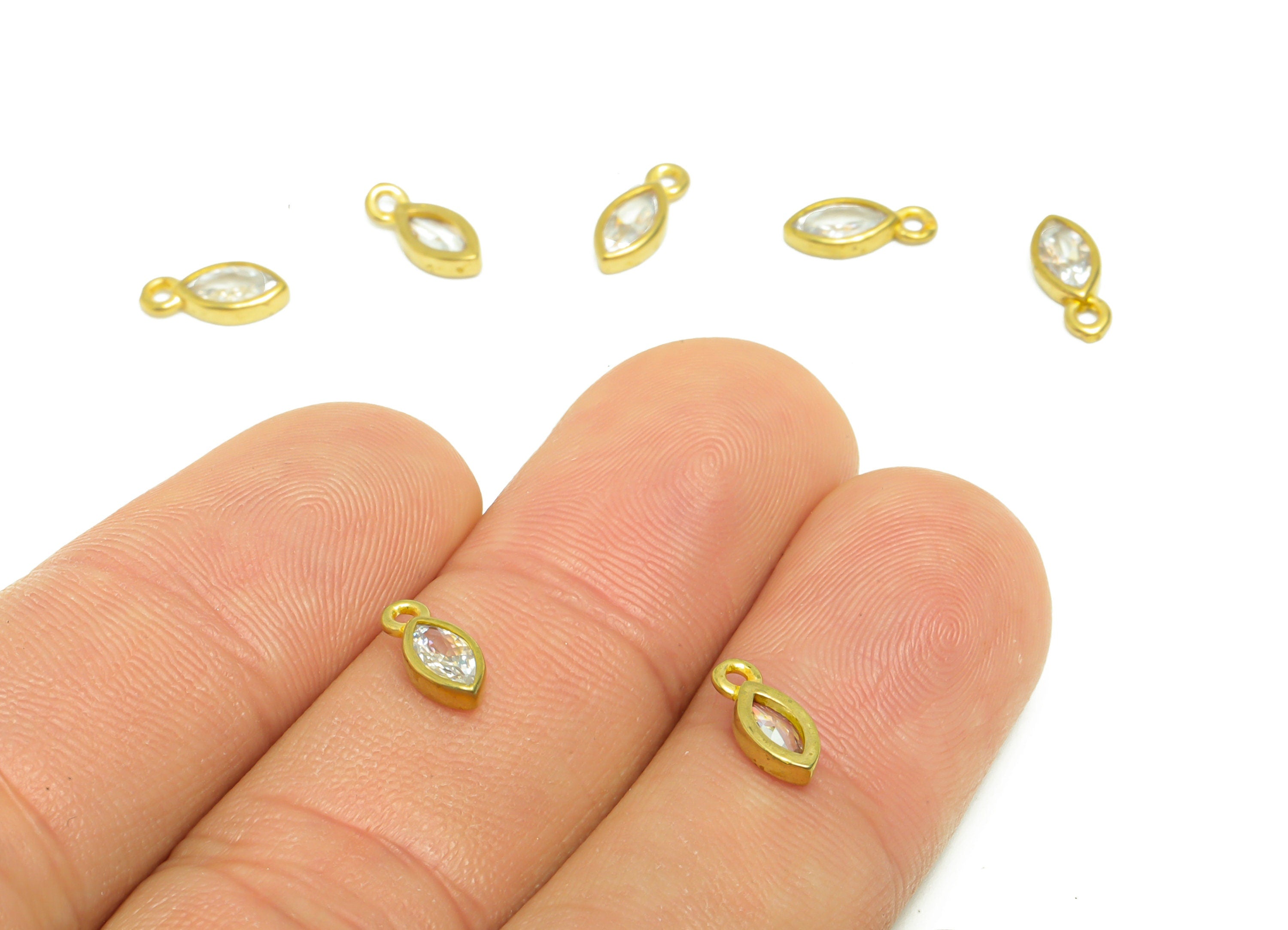 Brass Marquise Earring Charm - Raw Brass Marquise Zircon Pendant - Geometry Eye Zircon Raw Brass - jewelry supplies - 9.3x4.2x1.75mm- PP8979 - DOMEDBAZAAR
