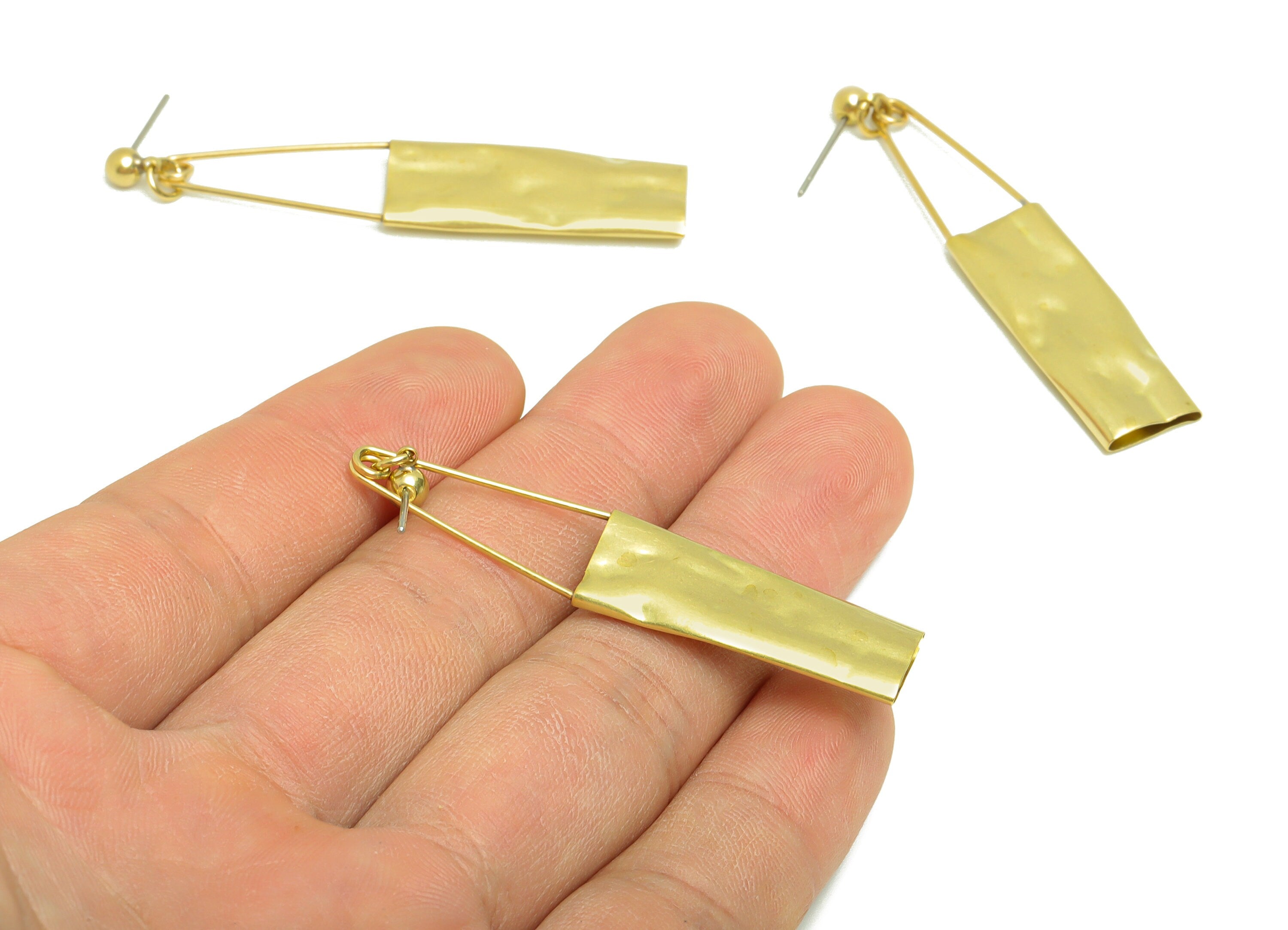 Hammered Tube Dangle Earring - Brass Lock Earring Stud - Hammered Lock Earring Post -Rectangle Earring Post - 66.98x11.38x2.87mm -PP8846 - DOMEDBAZAAR