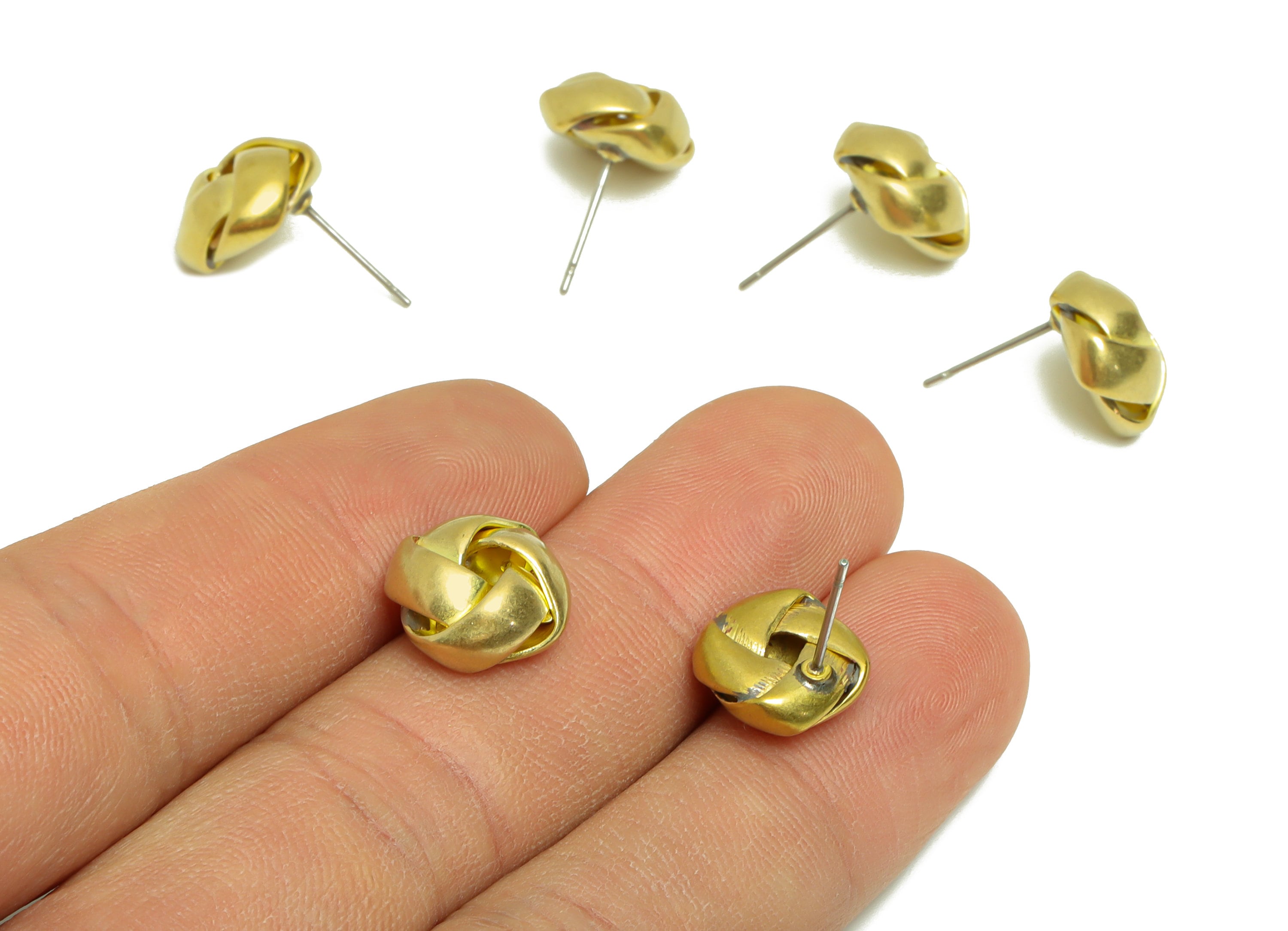 Brass Knot Earring Post - Brass Bead Earring Stud - Brass Weave Knot Earring Post - Geometry Knot Earring Post - 11.28x11.47x5.64mm -PP8847 - DOMEDBAZAAR
