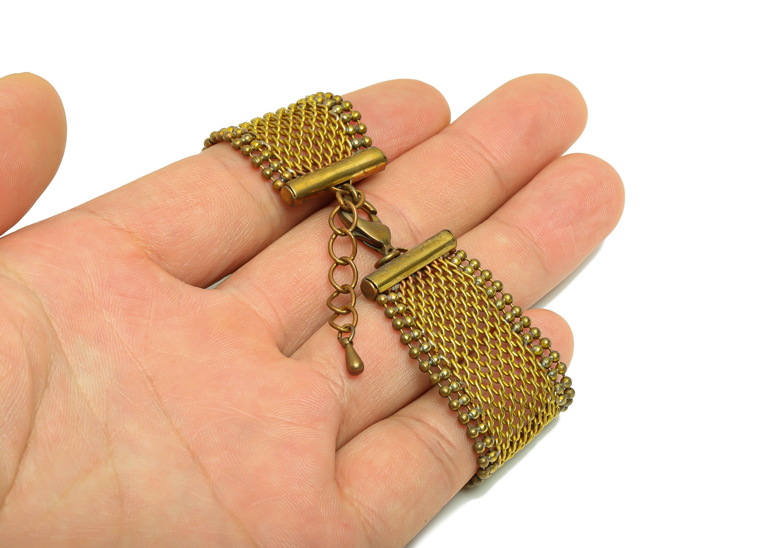 Brass Mesh Bracelet - Brass Mesh Ball Beads Bracelet - Brass Weave Mesh Bracelet - For Bracelet - Jewelry Supplies- 210x23.63x2mm -PP8890 - DOMEDBAZAAR