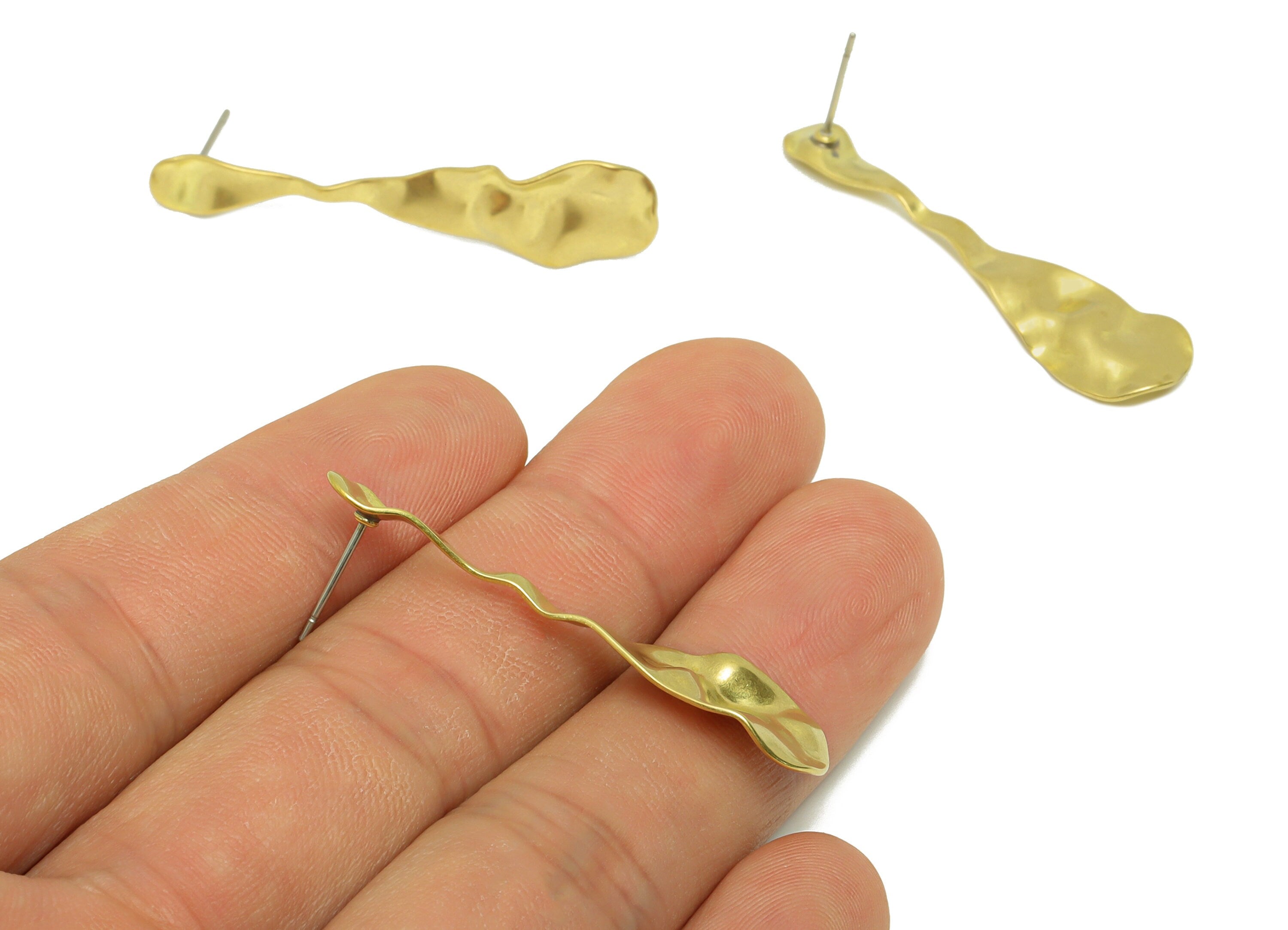 Hammered Drop Earring Post - Brass Wavy Teardrop Earring Stud - Brass Hammered Earring Post - Irregular Earring Post - 43x11x1.16mm -PP8882 - DOMEDBAZAAR