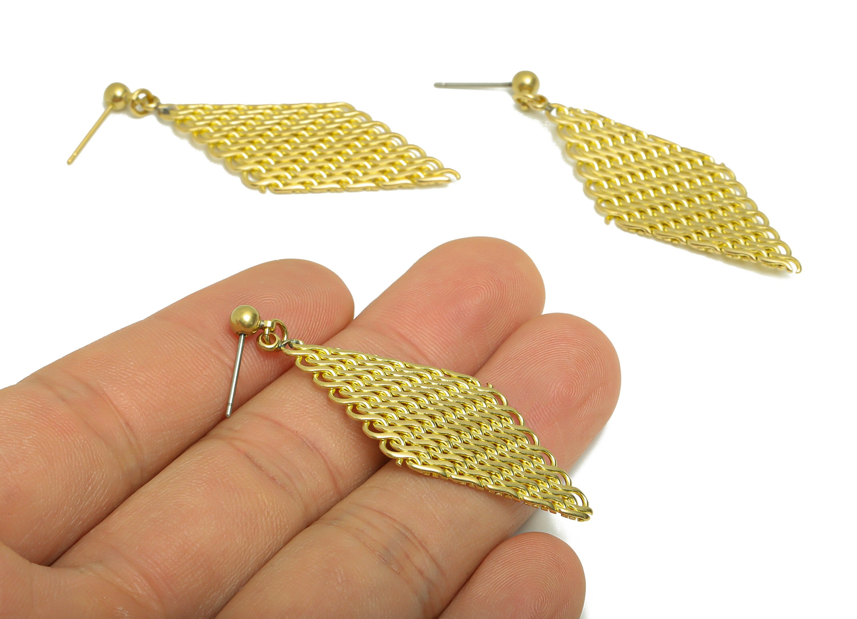 Brass Mesh Earring Post - Brass Diamond Mesh Earring Stud - Weave Mesh Earring Post - Geometry Earring Post - 46.37x19.27x1.26mm -PP8856 - DOMEDBAZAAR