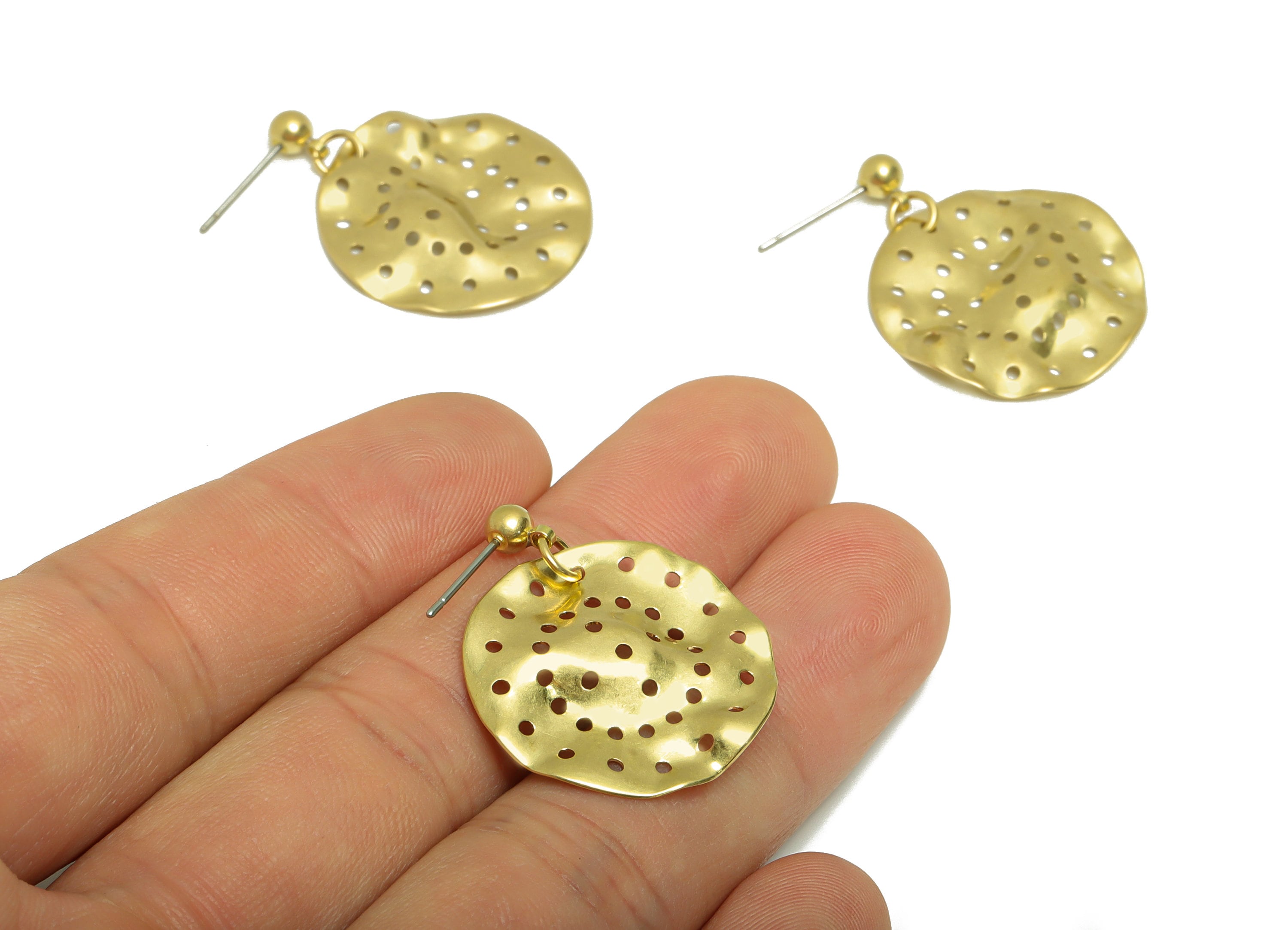 Hammered Round Earring Post - Brass Wavy Circle Earring Stud - Brass Hammered Earring Post - Hole Round Earring Post - 27x23x0.78mm -PP8865 - DOMEDBAZAAR