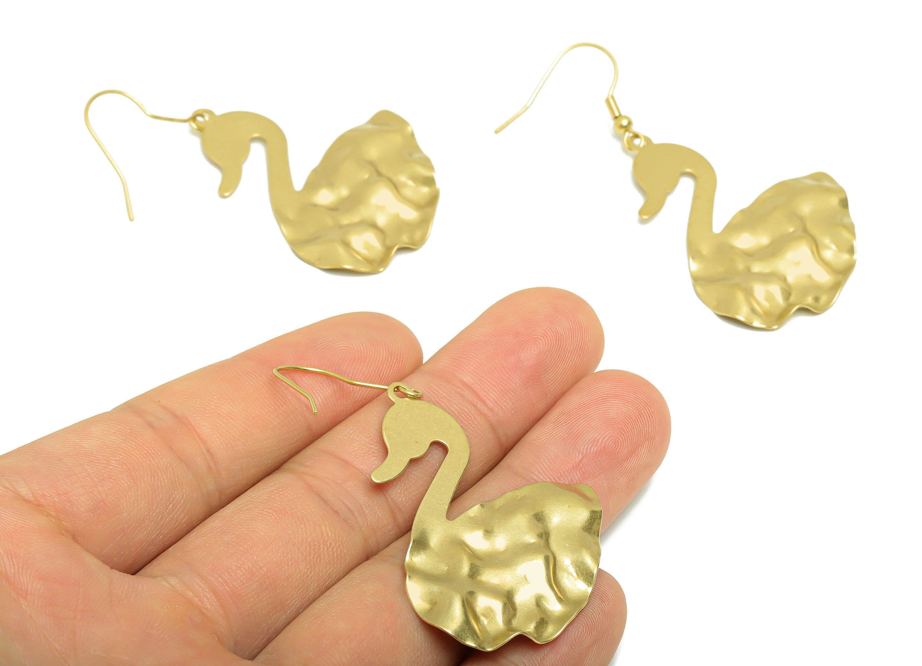 Hammered Swan Ear Wire - Brass Wavy Goose Earring Hook - Brass Animal Earring Wire Hook - Wire Hook Earring - 43.97x33.80x1.23mm -PP8883 - DOMEDBAZAAR