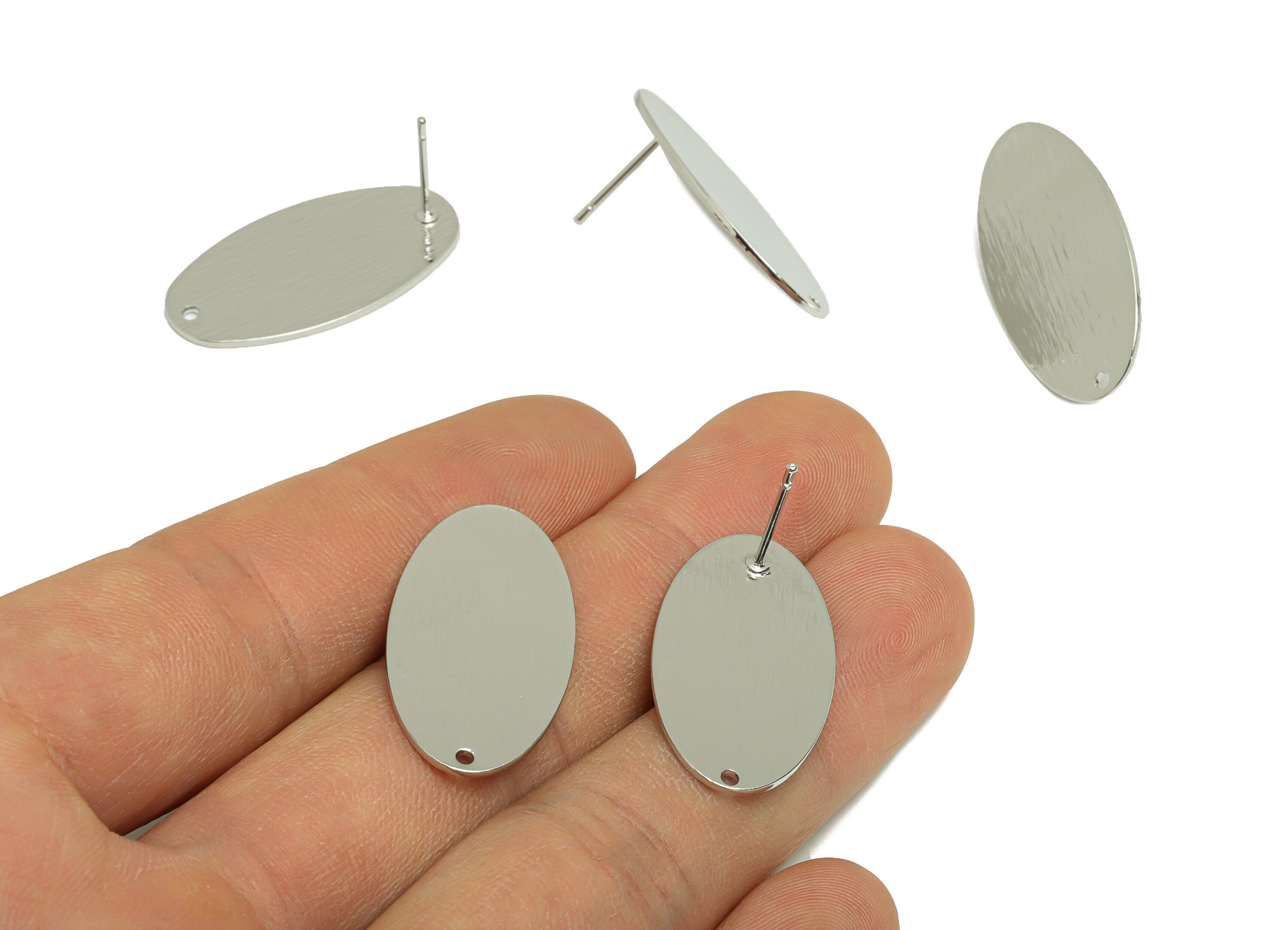 Brass Oval Textured Earring Stud - Silver Textured Earring Post - Textured Geometry Earring Post - Silver Tone Plating - 29x15x1mm - PP3020S - DOMEDBAZAAR