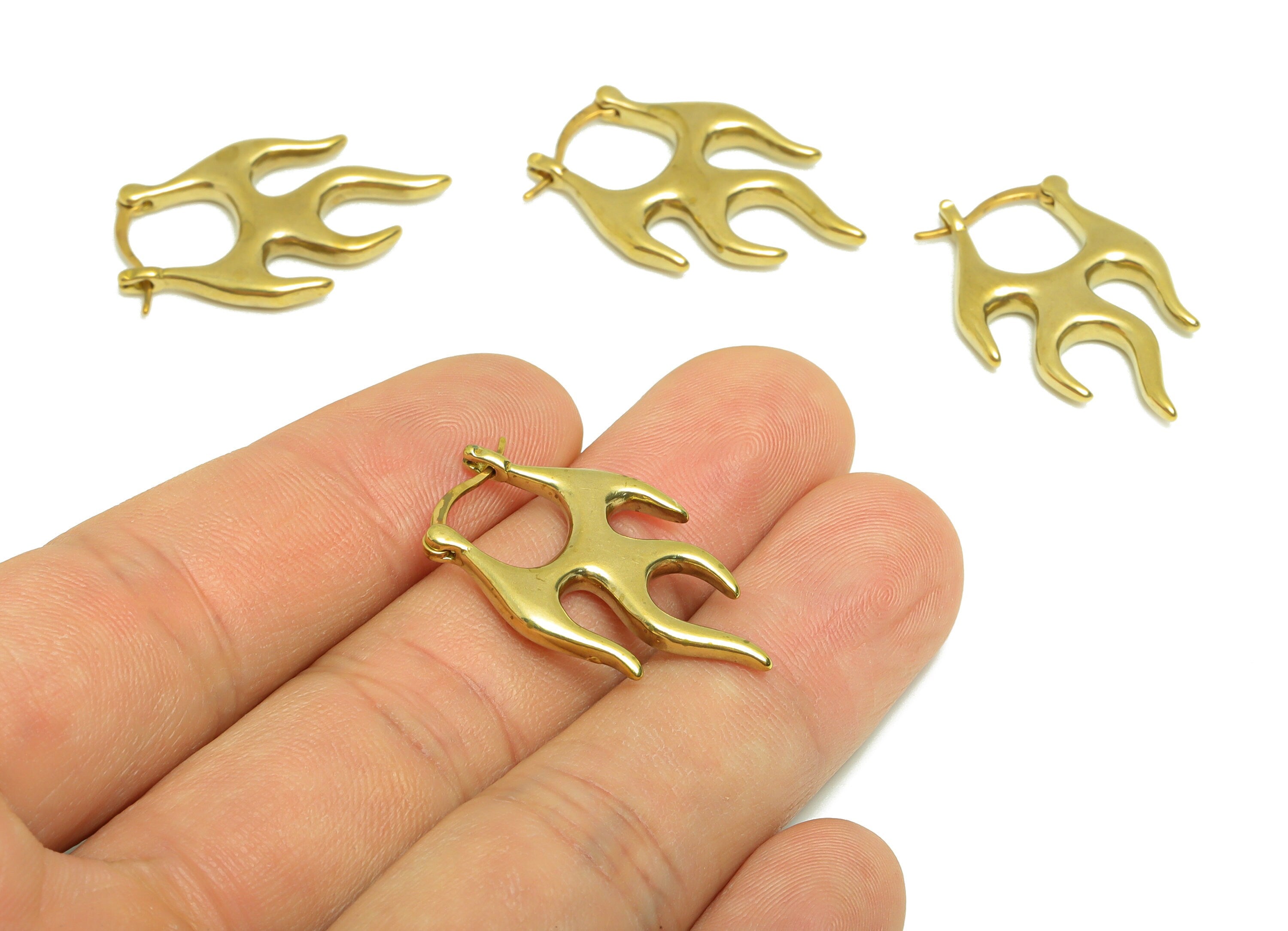 Brass Fire Hinged Back Earring - Brass Flame Hinged Back Earring - Brass Melt Earring Hinged Back - Hinged Back Earring - 29x19x1mm -PP9117 - DOMEDBAZAAR