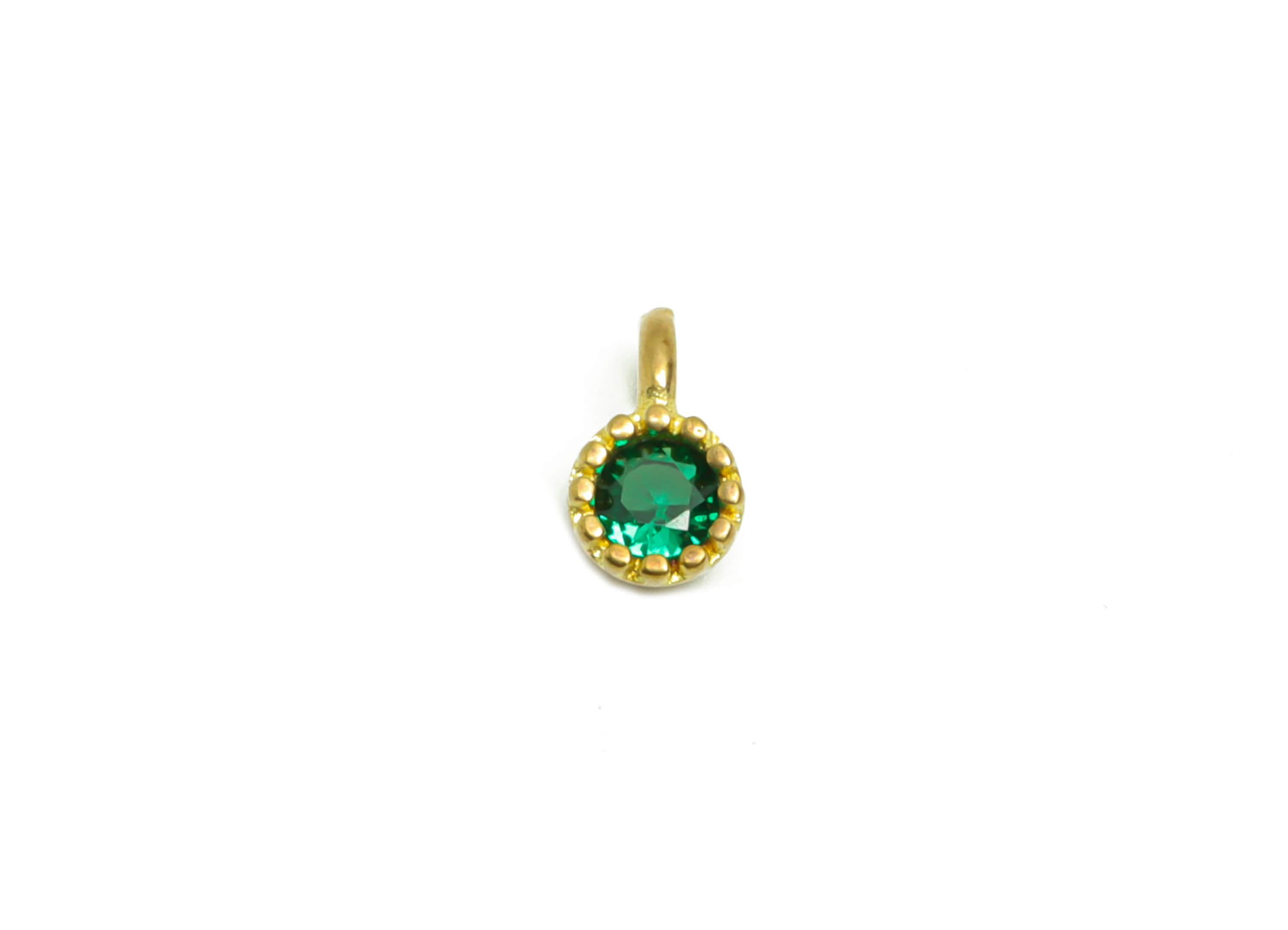 Round CZ Bracelet Charms - Raw Brass Green Zircon Pendant - Brass Mini Circle Zircon Charm - Jewelry Supplies - 7x4.2x2.61mm- PP8981 - DOMEDBAZAAR