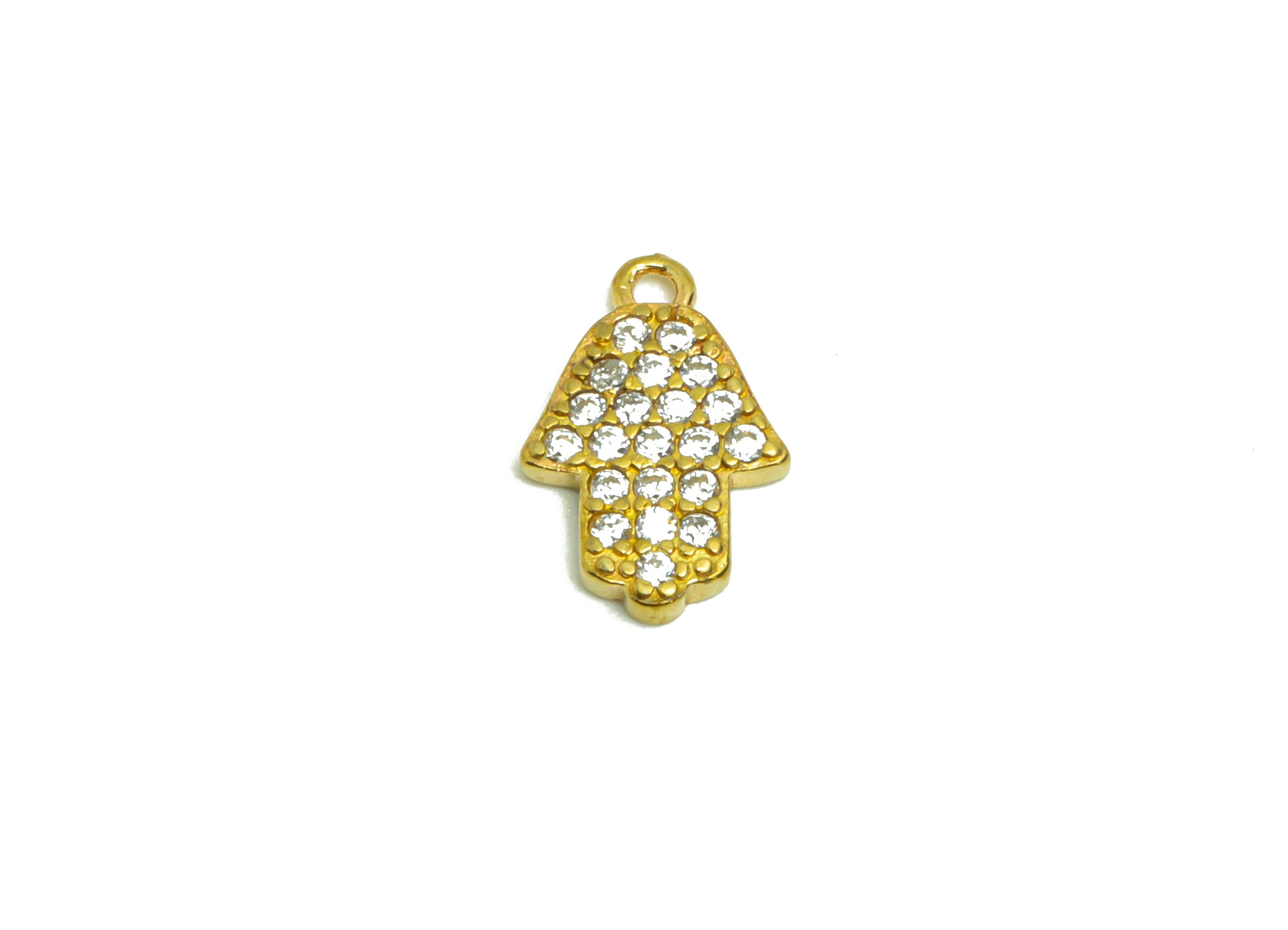 Brass Hamsa Earring Charm - Raw Brass Hand Pendant - Brass Hamsa Cubic Zircon Charm - Jewelry Supplies - 11.86x7.9x1.66mm- PP8951 - DOMEDBAZAAR