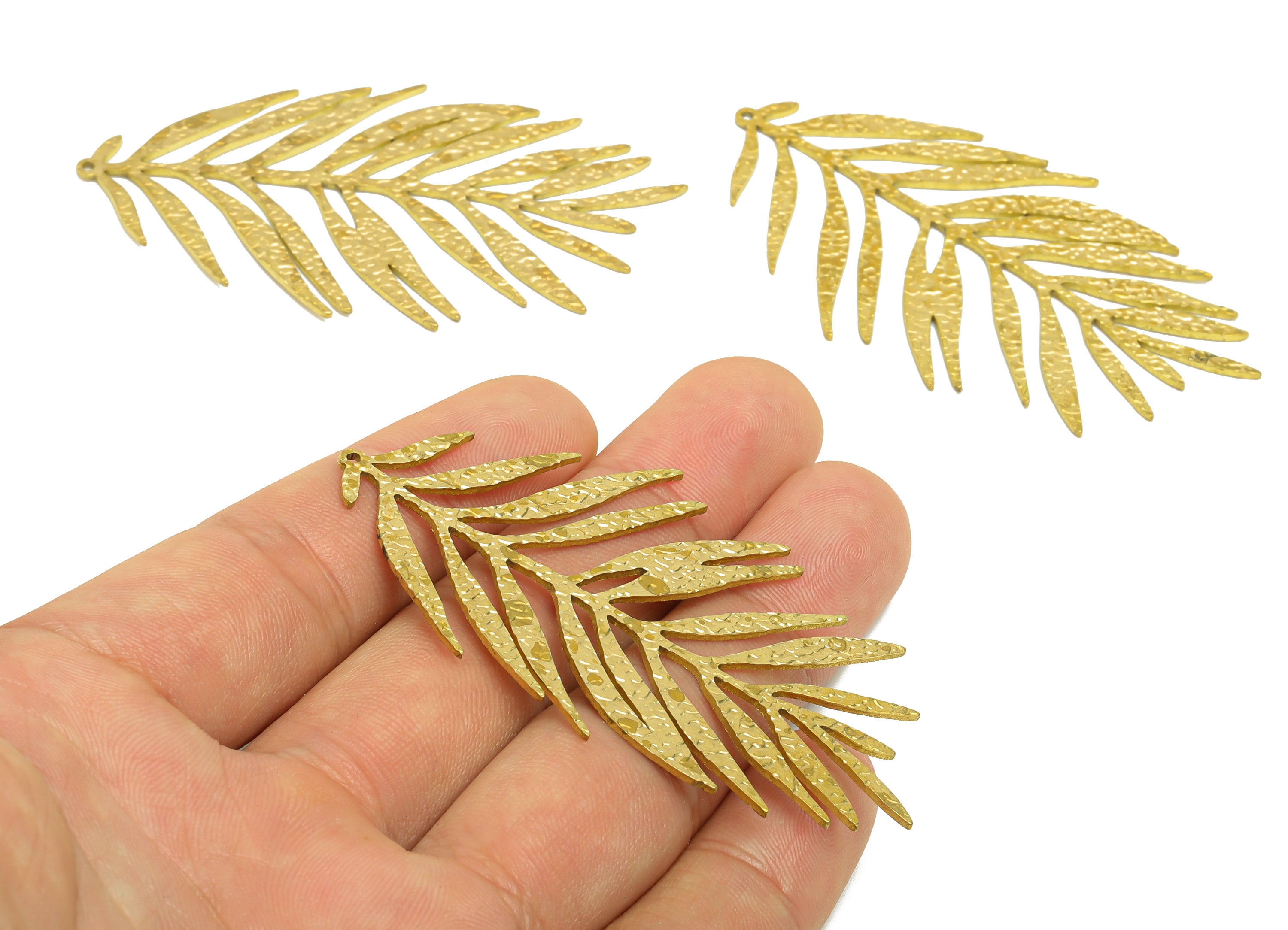 Brass Leaf Earring Charm - Raw Brass Botanical Pendant - Brass Spruce Charm - Spruce Earring Charm - Jewelry Supplies - 69x38.18x1mm-PP8982 - DOMEDBAZAAR