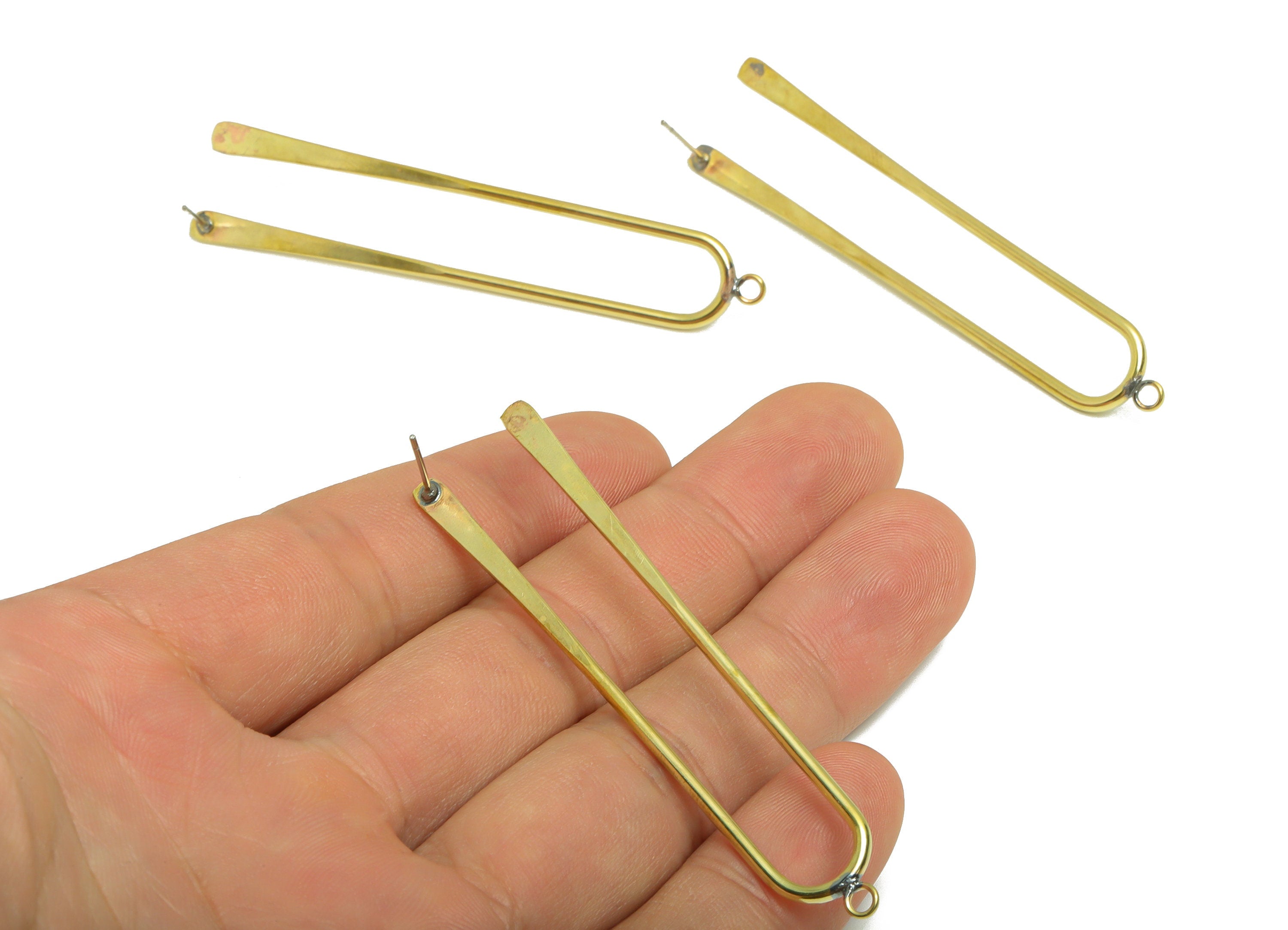 Hammered Brass Wire Earring Charm - Brass Rectangle Open U Earring - Wire Oval Rectangle Earring - For Pearl - 66.1x12x1.72mm - PP9108 - DOMEDBAZAAR