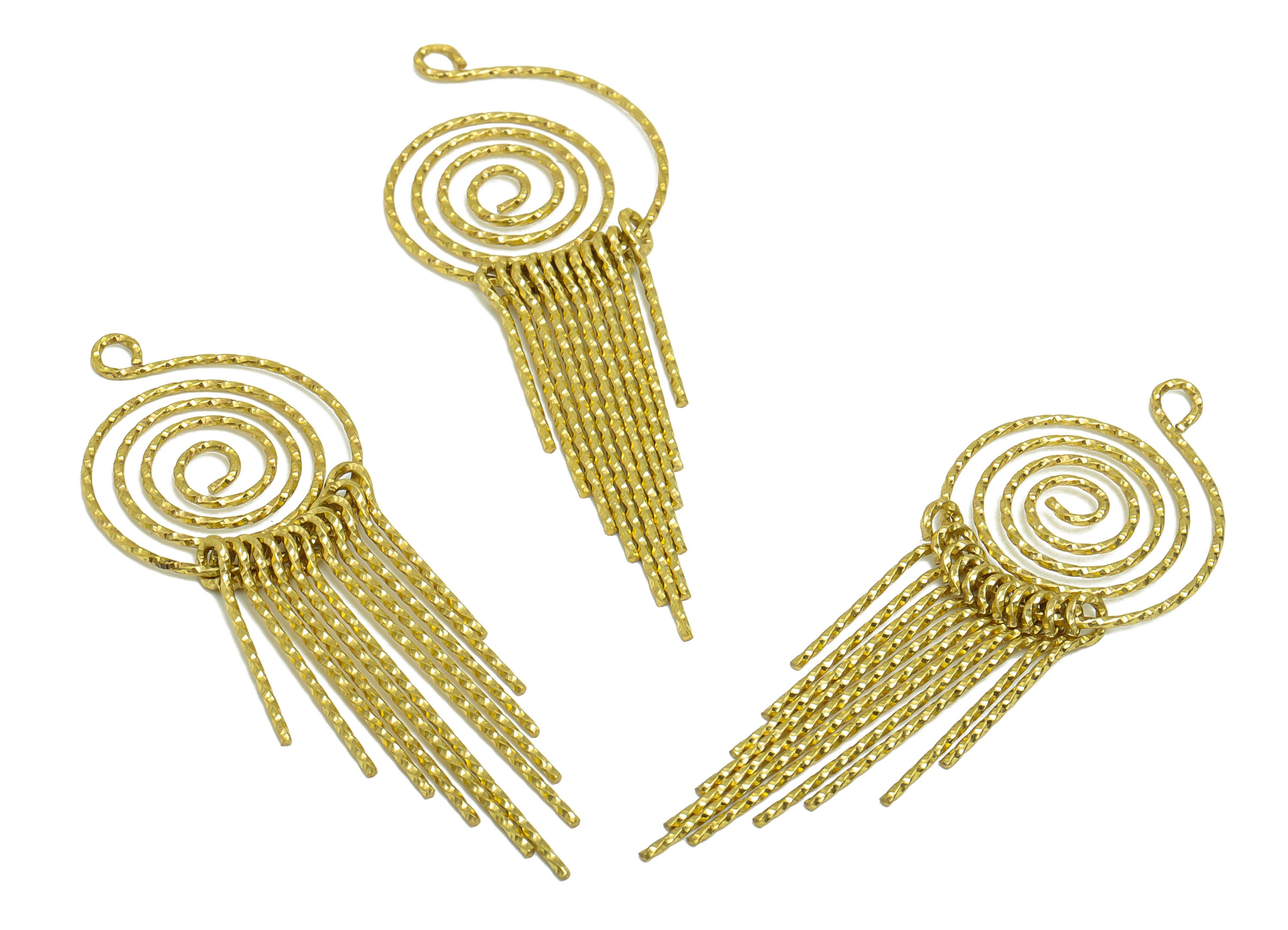 Brass Snail Wire Earring Charm - Brass Textured Wire Earring Charm - Twine Wire 11 Earring Charm - Dangle Tassel Charm - 81x28x1mm - PP9106 - DOMEDBAZAAR