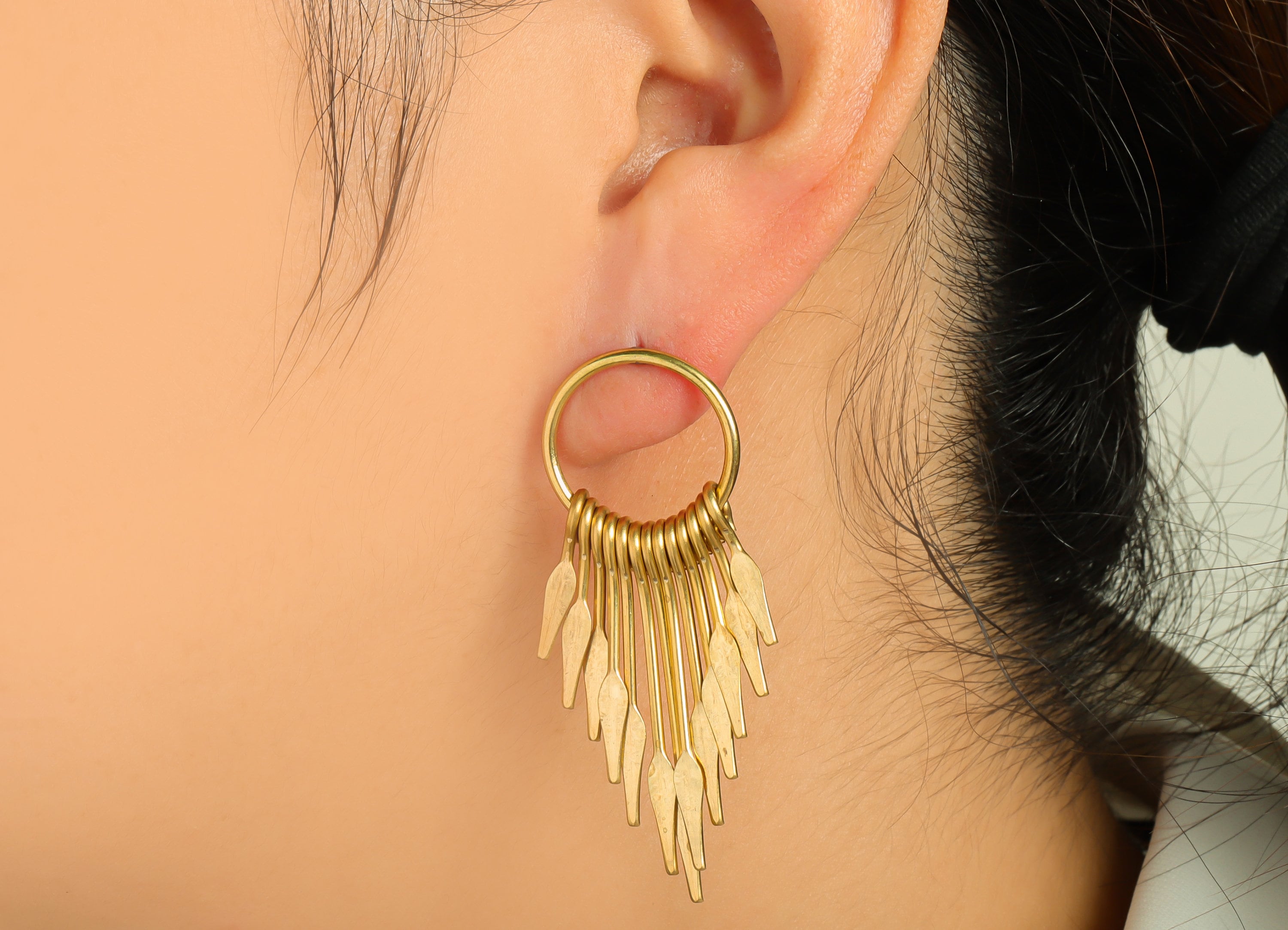 Brass Wire Tassel Arrow Earring Post - Brass Hammered Wire Earring Stud - Brass Wire 13 Earring Post - Dangle Tassel Post -55x18x1mm-PP9102 - DOMEDBAZAAR