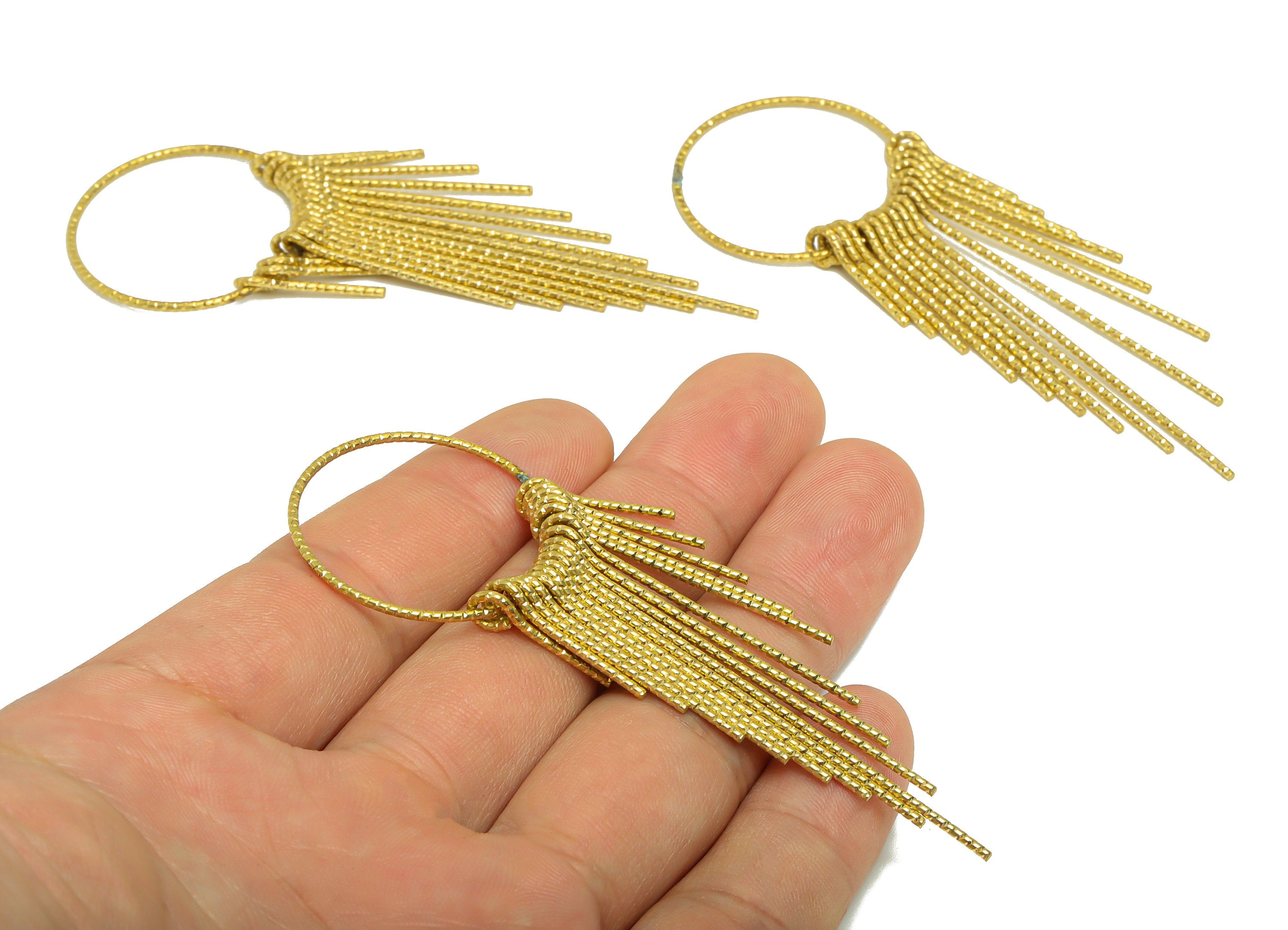 Brass Tassel Earring Charm - Brass Textured Wires Earring Charm - Wires 17 Earring Tassel Charm - Dangle Tassel Charm - 86x29x1mm -PP9112 - DOMEDBAZAAR