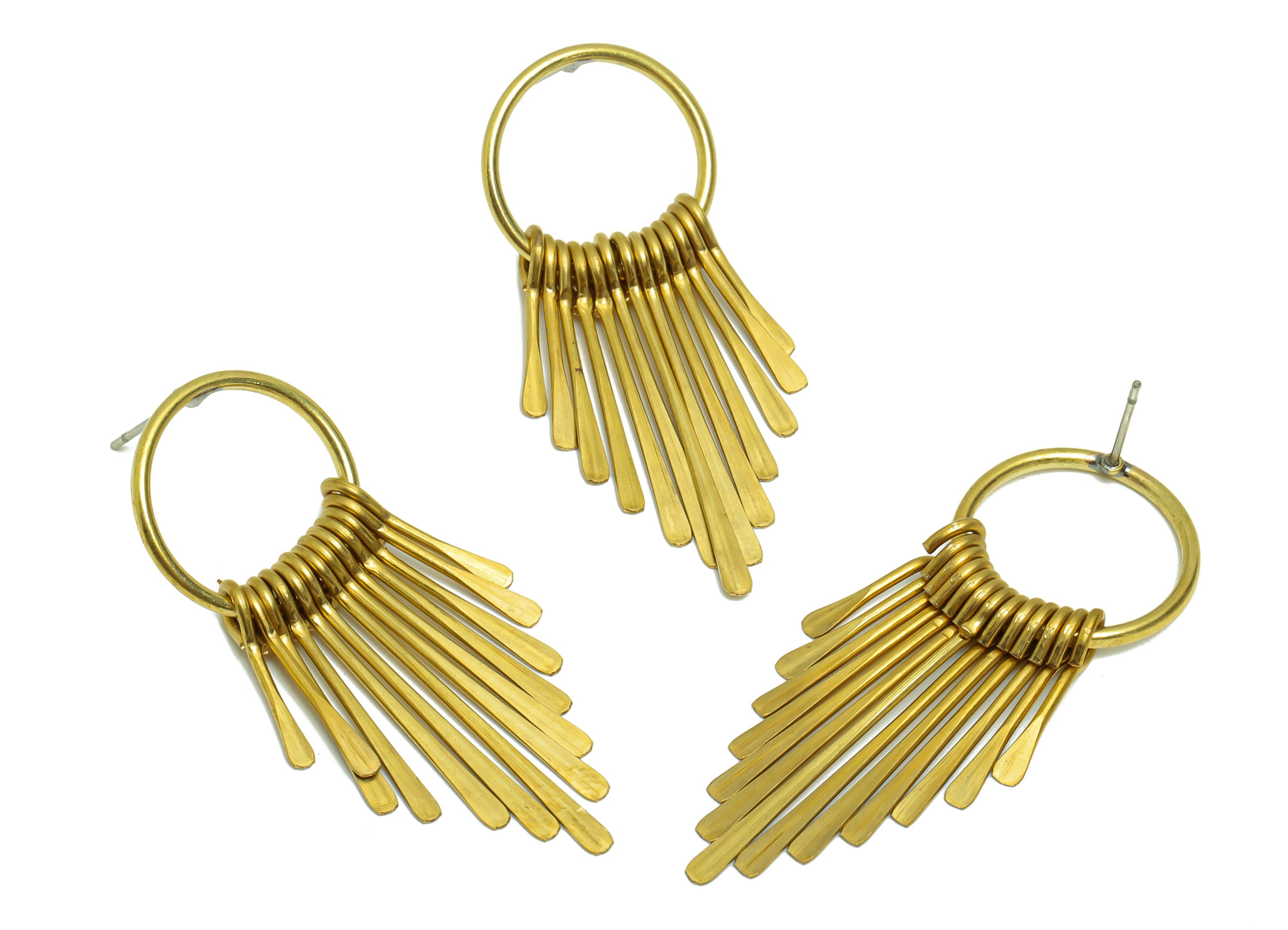 Brass Wire Tassel Earring Post - Brass Hammered Wire Earring Stud - Wires 13 Earring Tassel Post - Dangle Tassel Post -48x18x1.41mm-PP9101 - DOMEDBAZAAR