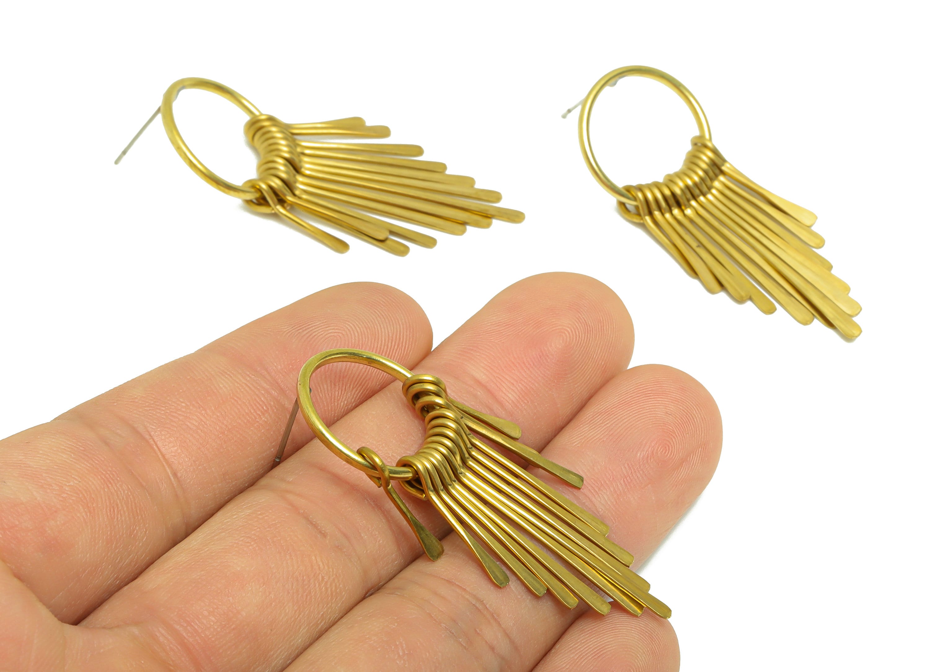 Brass Wire Tassel Earring Post - Brass Hammered Wire Earring Stud - Wires 13 Earring Tassel Post - Dangle Tassel Post -48x18x1.41mm-PP9101 - DOMEDBAZAAR