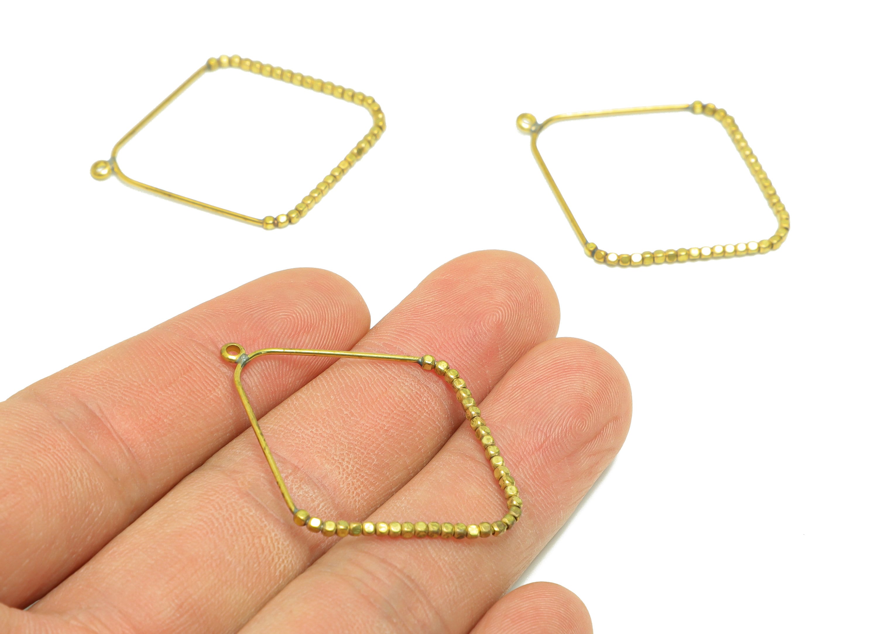 Brass Beaded Wire Earring Charm - Brass Diamond Earring Charm - Cube Beaded Earring Charm - Turn Beads Earring Charm - 39.38x32x1mm -PP9030 - DOMEDBAZAAR