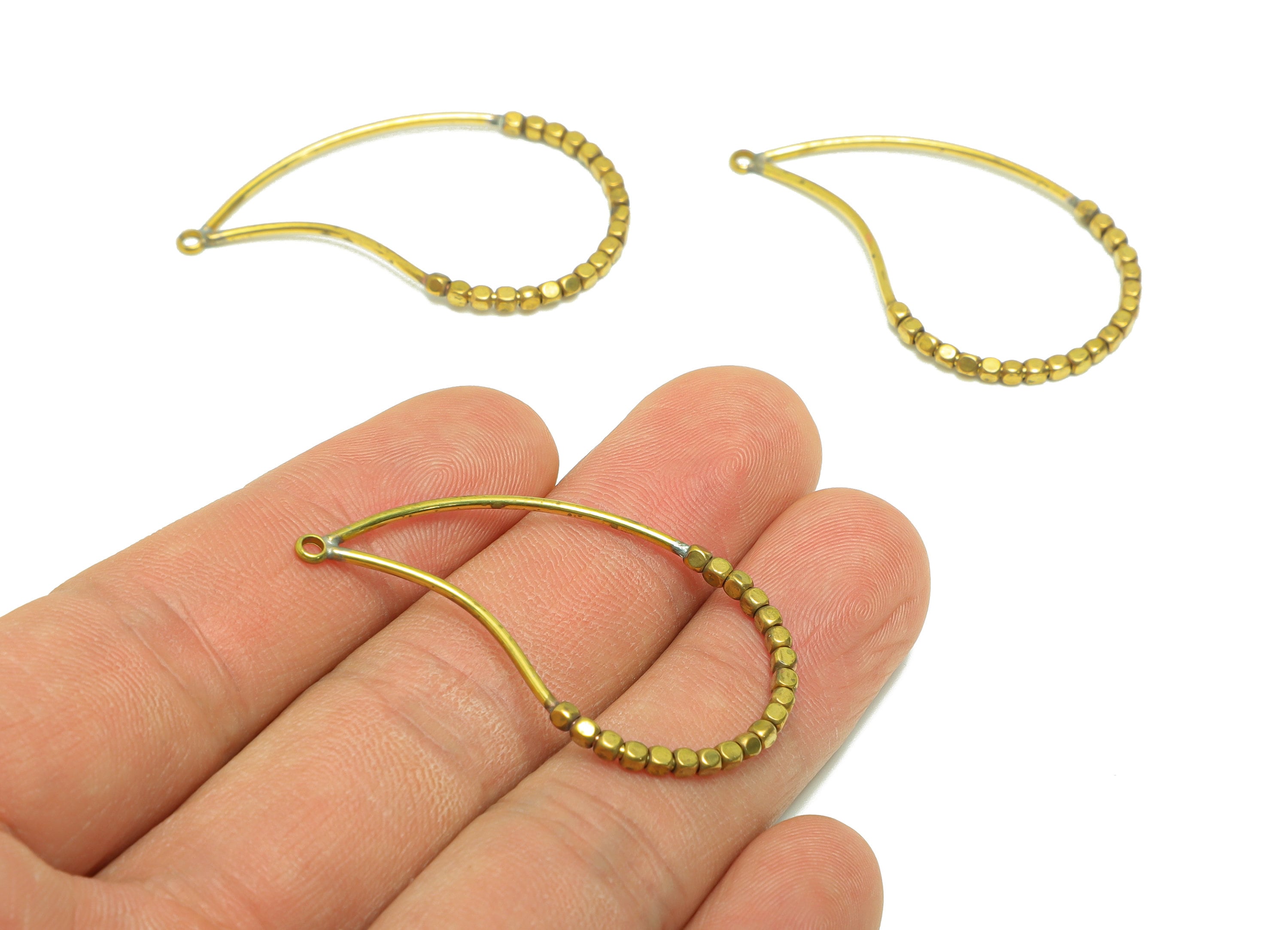 Beaded Wire Teardrop Charm - Brass Teardrop Earring Charm - Cube Beaded Earring Charm - Turn Beads Earring Charm - 43.31x25.19x1.9mm -PP9078 - DOMEDBAZAAR