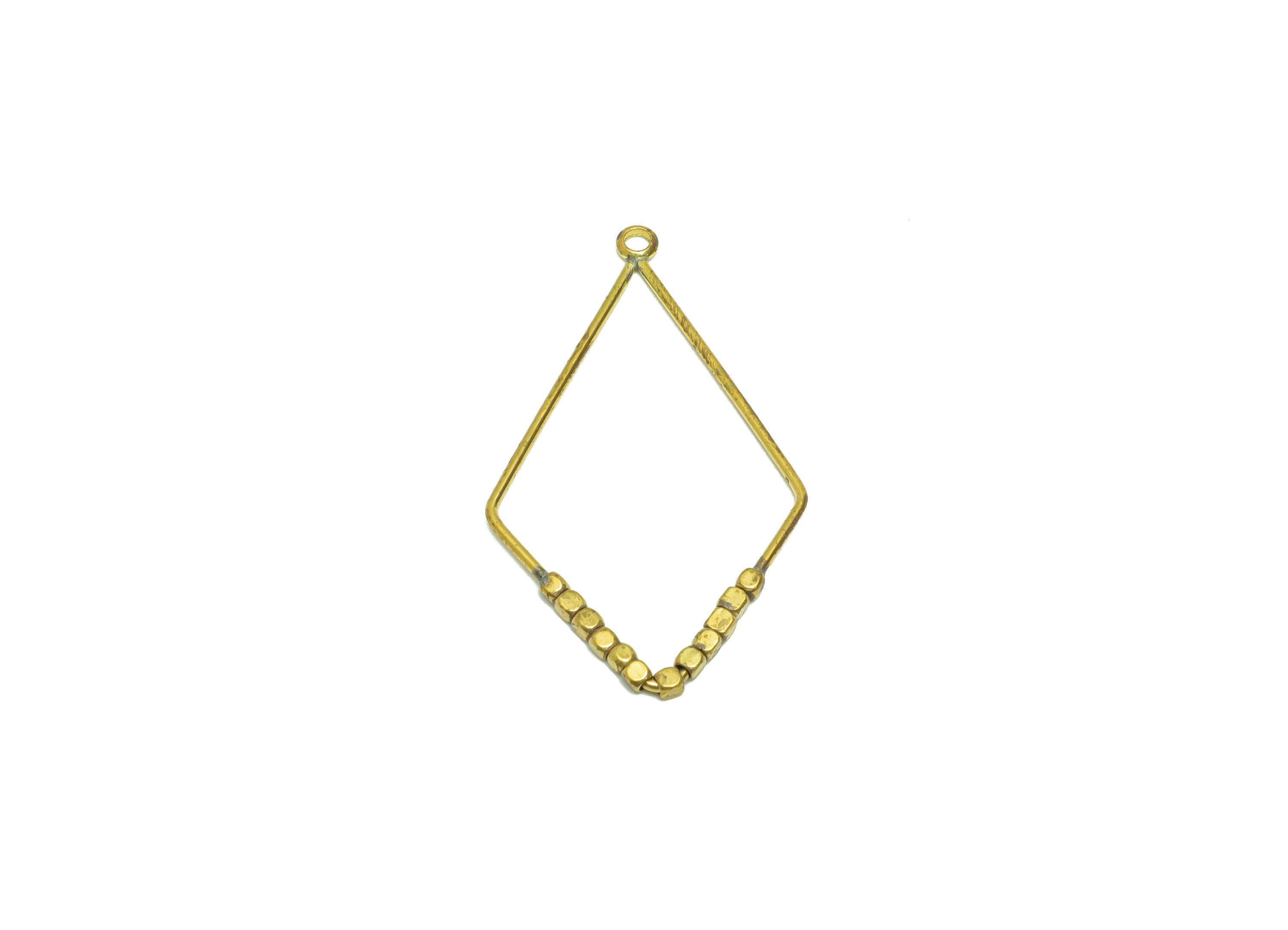 Beaded Wire Diamond Charm - Brass Rhombus Earring Charm - Cube Beaded Earring Charm - Turn Diamond Beads Earring Charm - 42x25x1mm -PP9075 - DOMEDBAZAAR