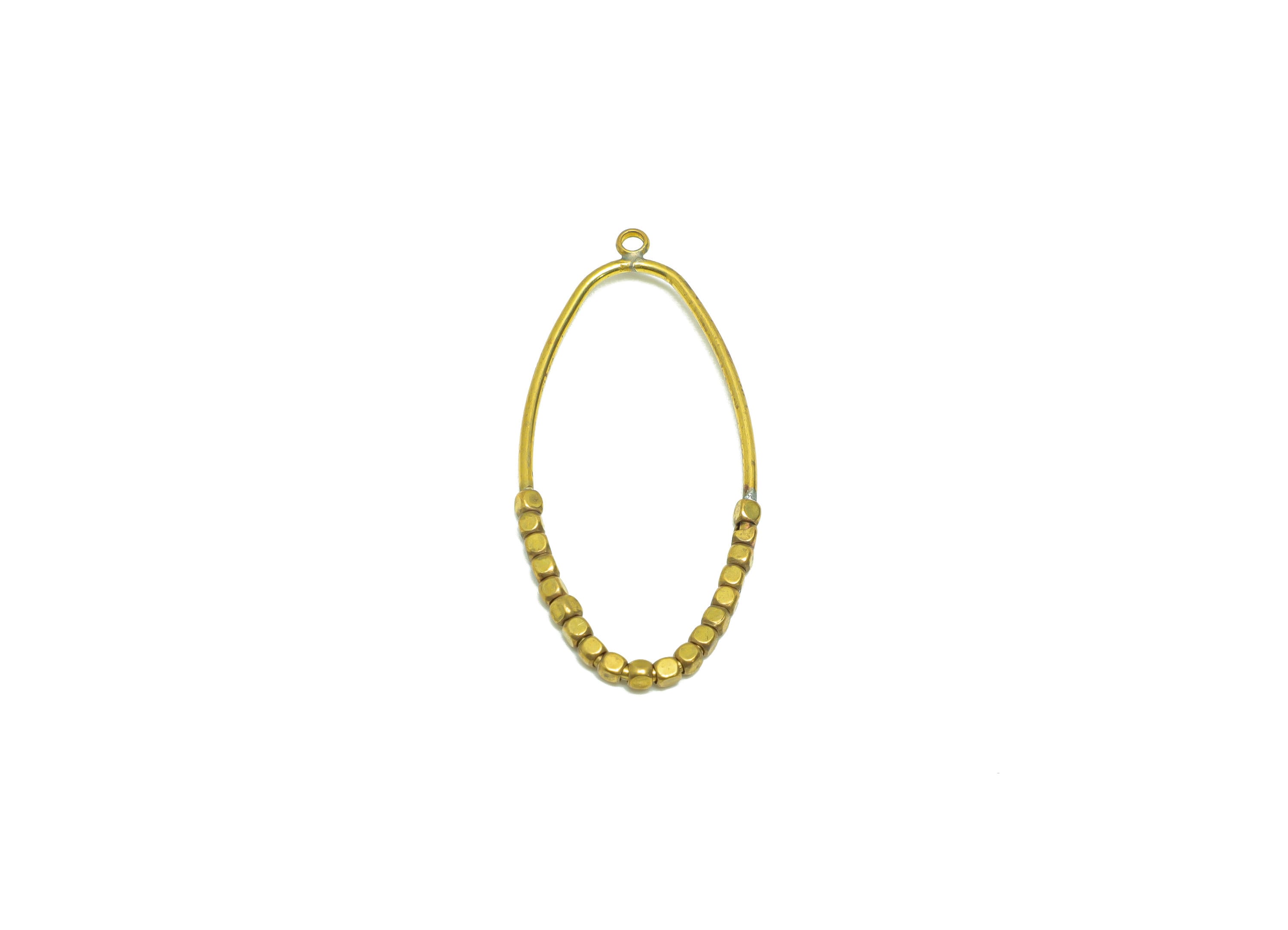 Beaded Wire Oval Charm - Brass Ellipse Earring Charm - Cube Beaded Earring Charm - Turn Oval Beads Earring Charm - 42x20x1.96mm -PP9079 - DOMEDBAZAAR