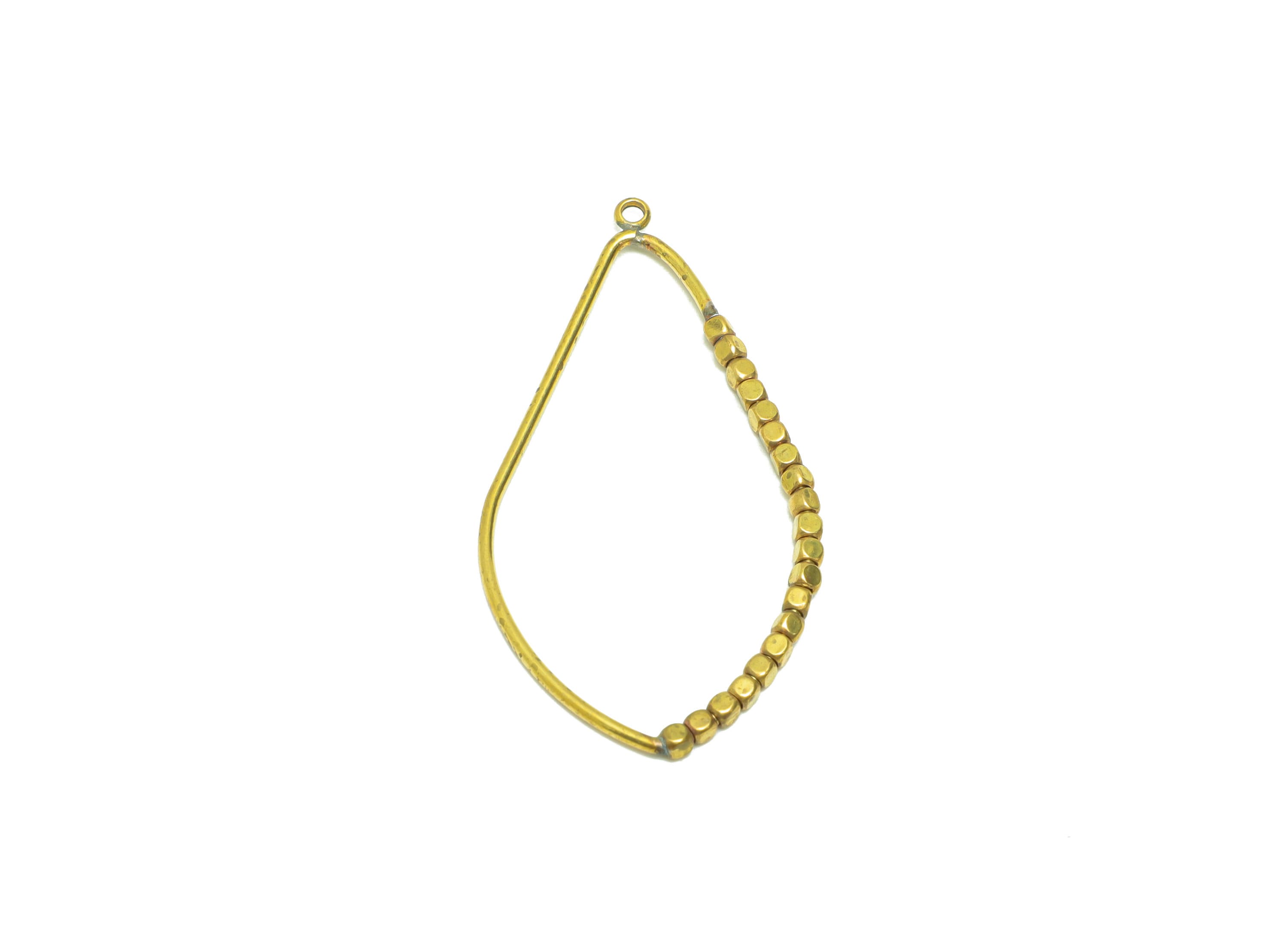 Beaded Wire Drop Earring - Brass Teardrop Earring Charm - Cube Beaded Earring Charm - Turn Beads Earring Charm - 48.34x25.9x1.97mm -PP9080 - DOMEDBAZAAR