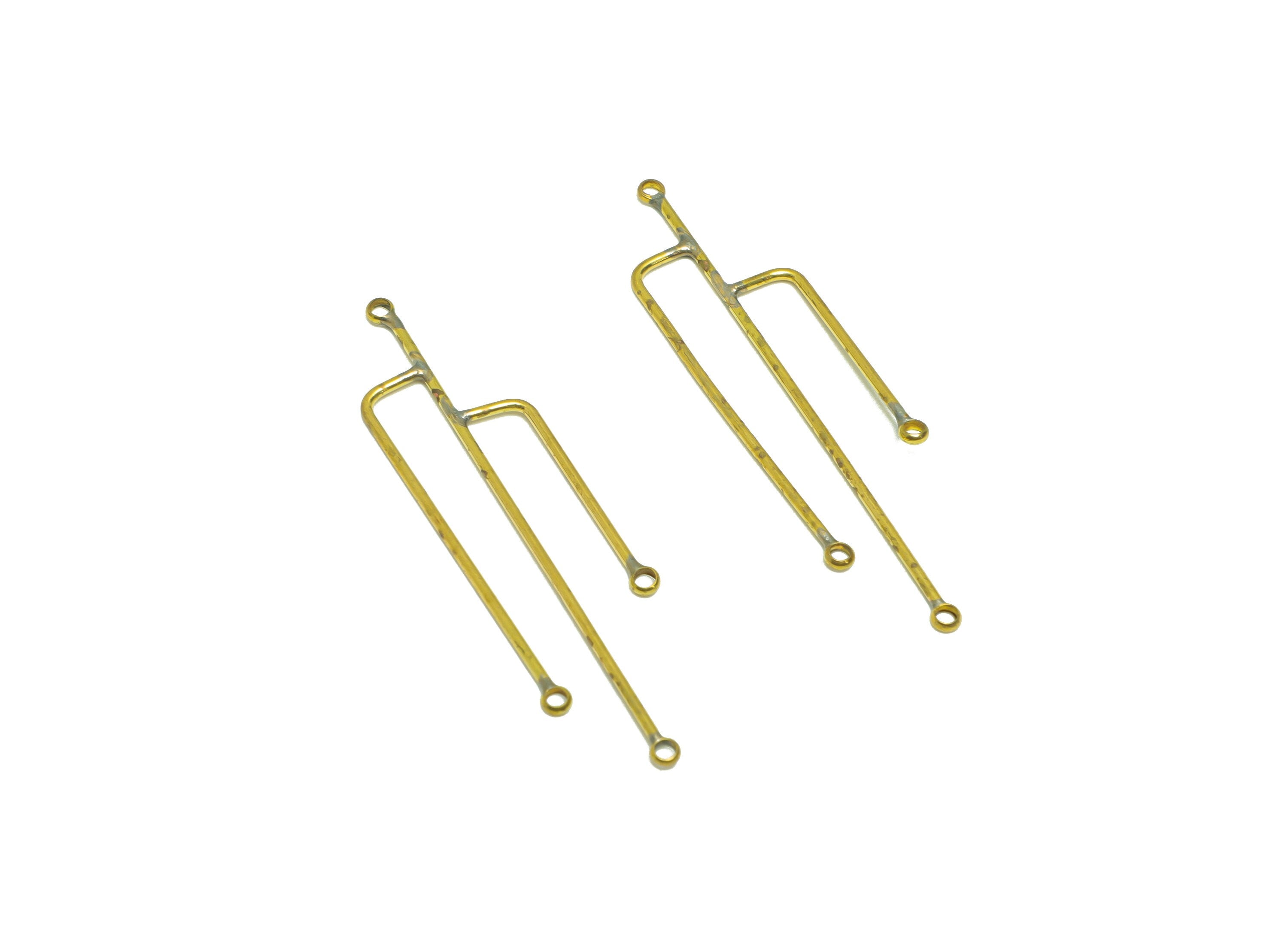 Brass Fork Wire Connector - Brass Geometry Wire Earring Charm - Brass Irregular Wire Connector - 49.78x12.88x1.03mm - PP9042 - DOMEDBAZAAR