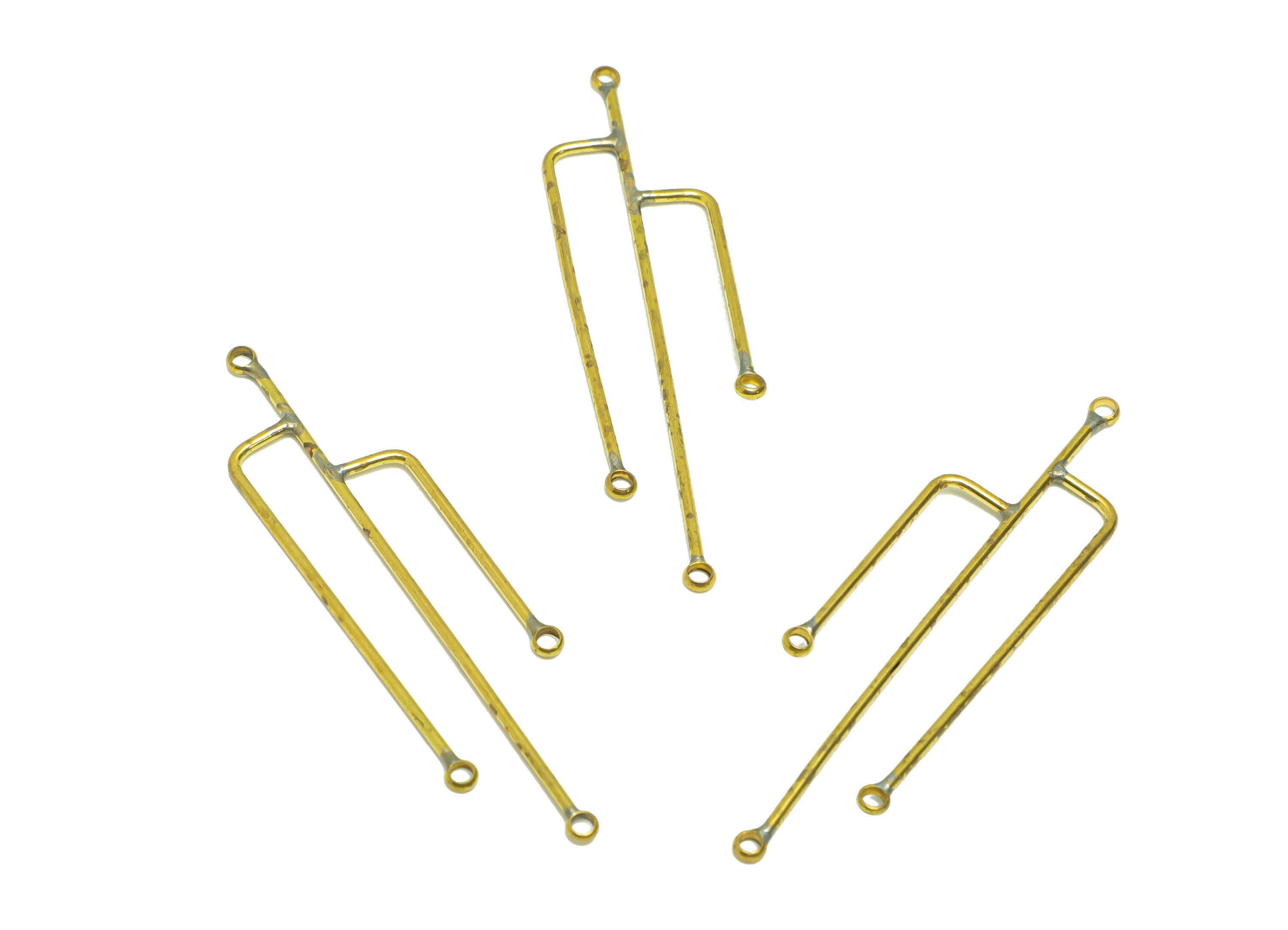 Brass Fork Wire Connector - Brass Geometry Wire Earring Charm - Brass Irregular Wire Connector - 49.78x12.88x1.03mm - PP9042 - DOMEDBAZAAR