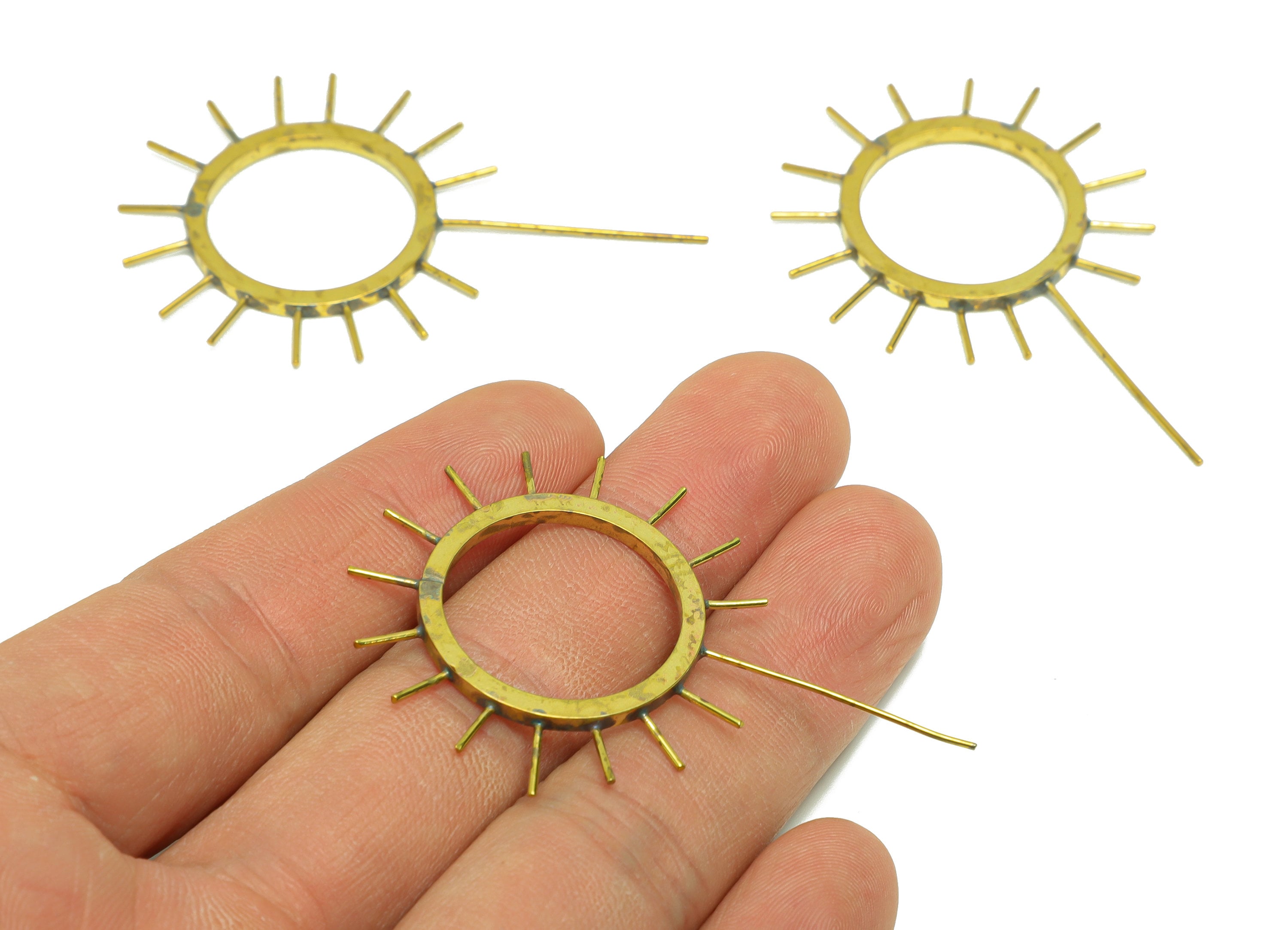 Brass Sun Wire Earring Charm - Brass Sunshine Wire Earring Charm - Brass Geometry Wire Earring Charm - Brass Rudder Charm - 57x37x1mm-PP9062 - DOMEDBAZAAR