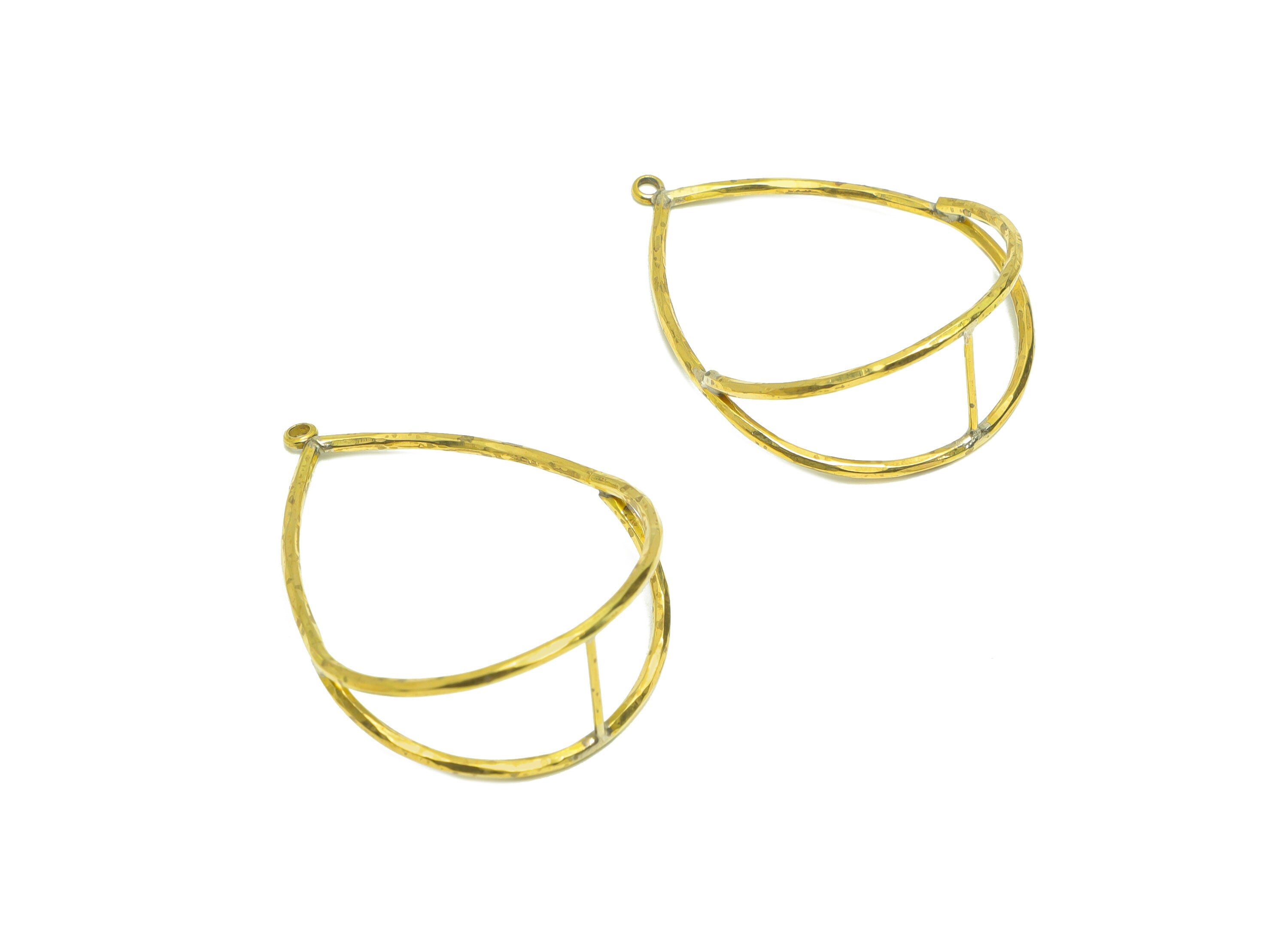 Brass Teardrop Wire Earring Charm - Brass Drop Textured Earring Charm - Geometry Earring Charm - Brass For Pendant - 39x29x1.54mm - PP9055 - DOMEDBAZAAR