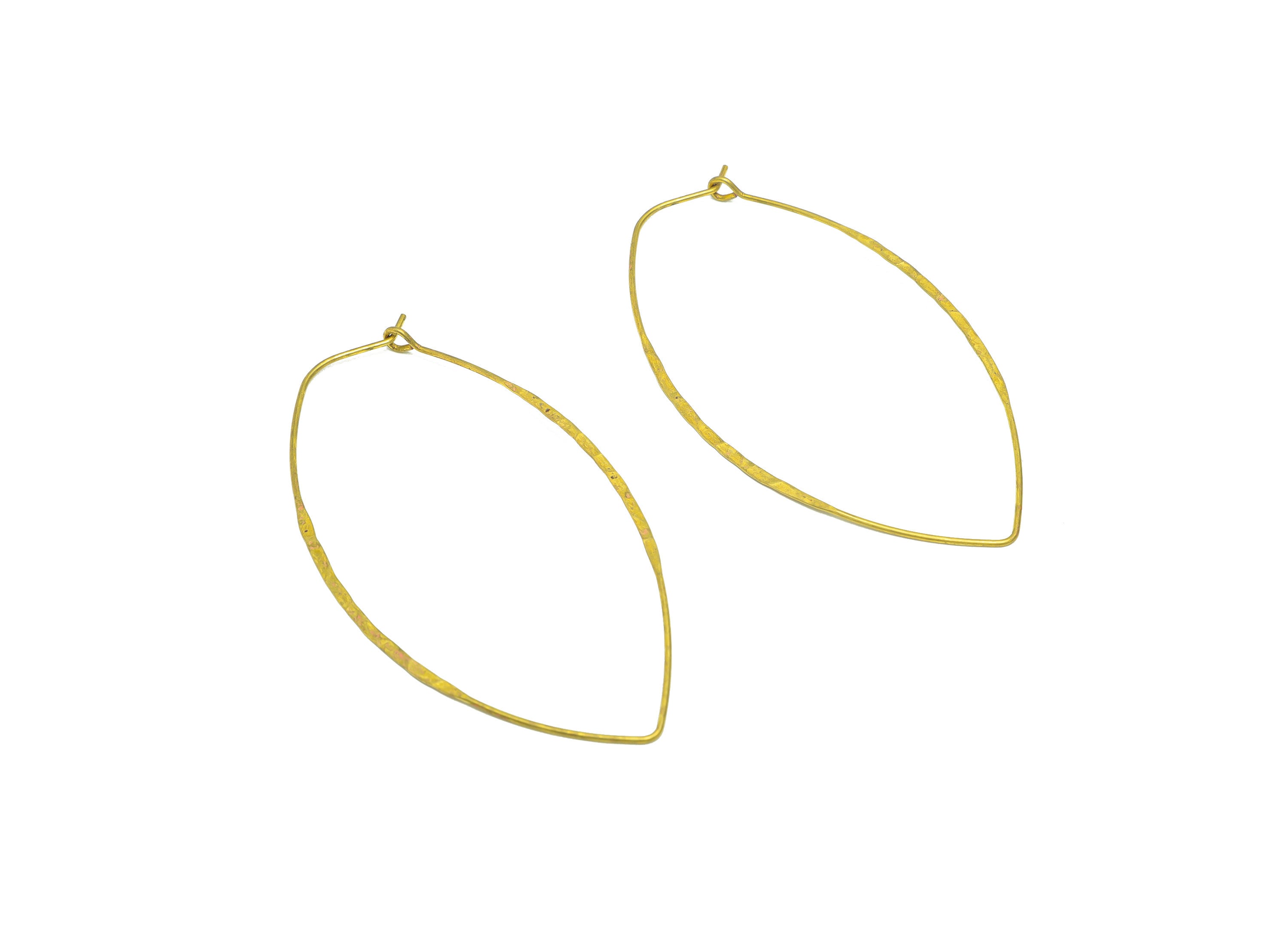 Hammered Hoop Earring Wire - Brass Marquise Hoop Lock Earring - Brass Textured Hoop Earring - Hammered Hoop Earring - 63.66x35x1mm - PP9045 - DOMEDBAZAAR