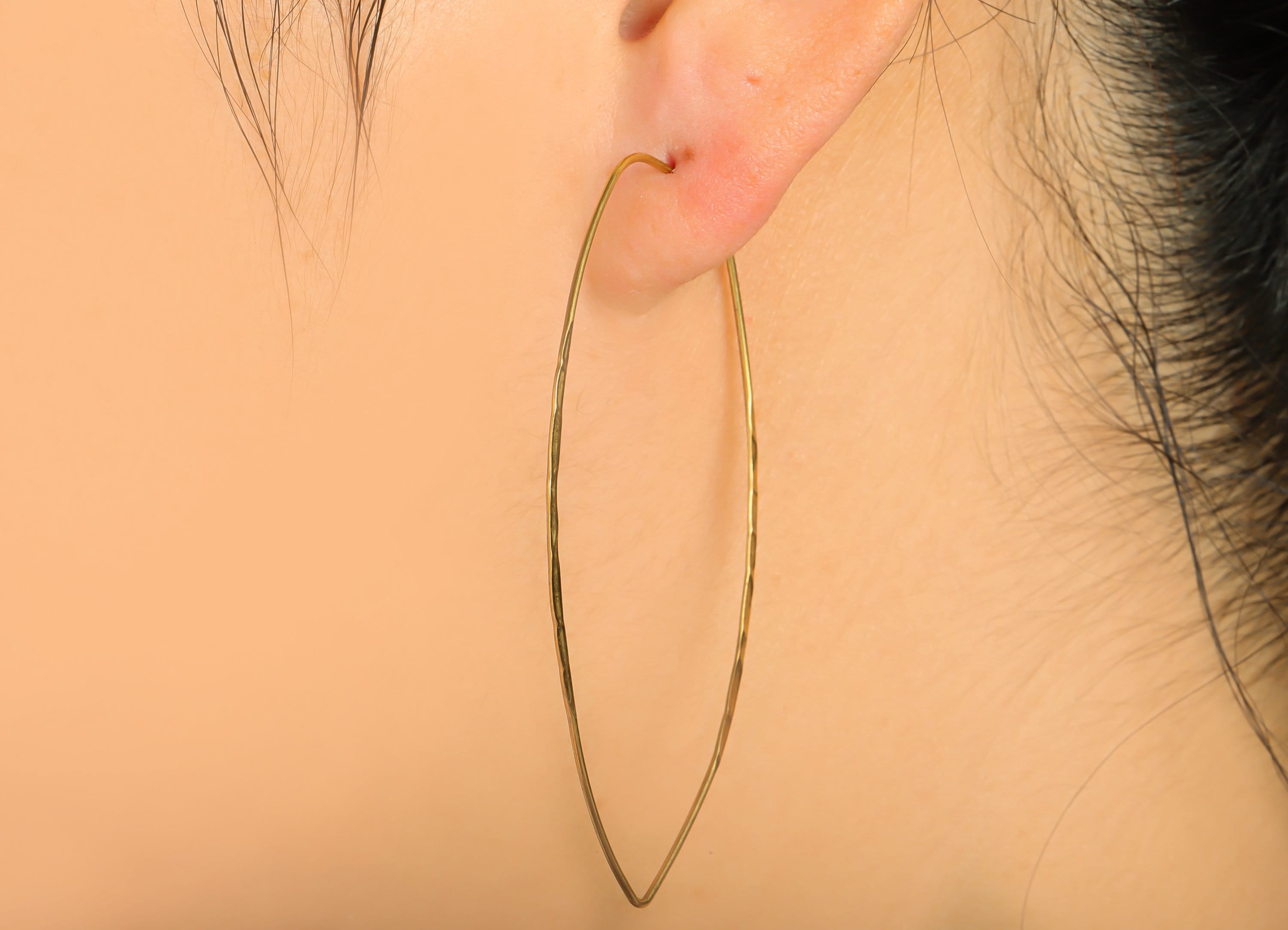 Hammered Hoop Earring Wire - Brass Marquise Hoop Lock Earring - Brass Textured Hoop Earring - Hammered Hoop Earring - 63.66x35x1mm - PP9045 - DOMEDBAZAAR