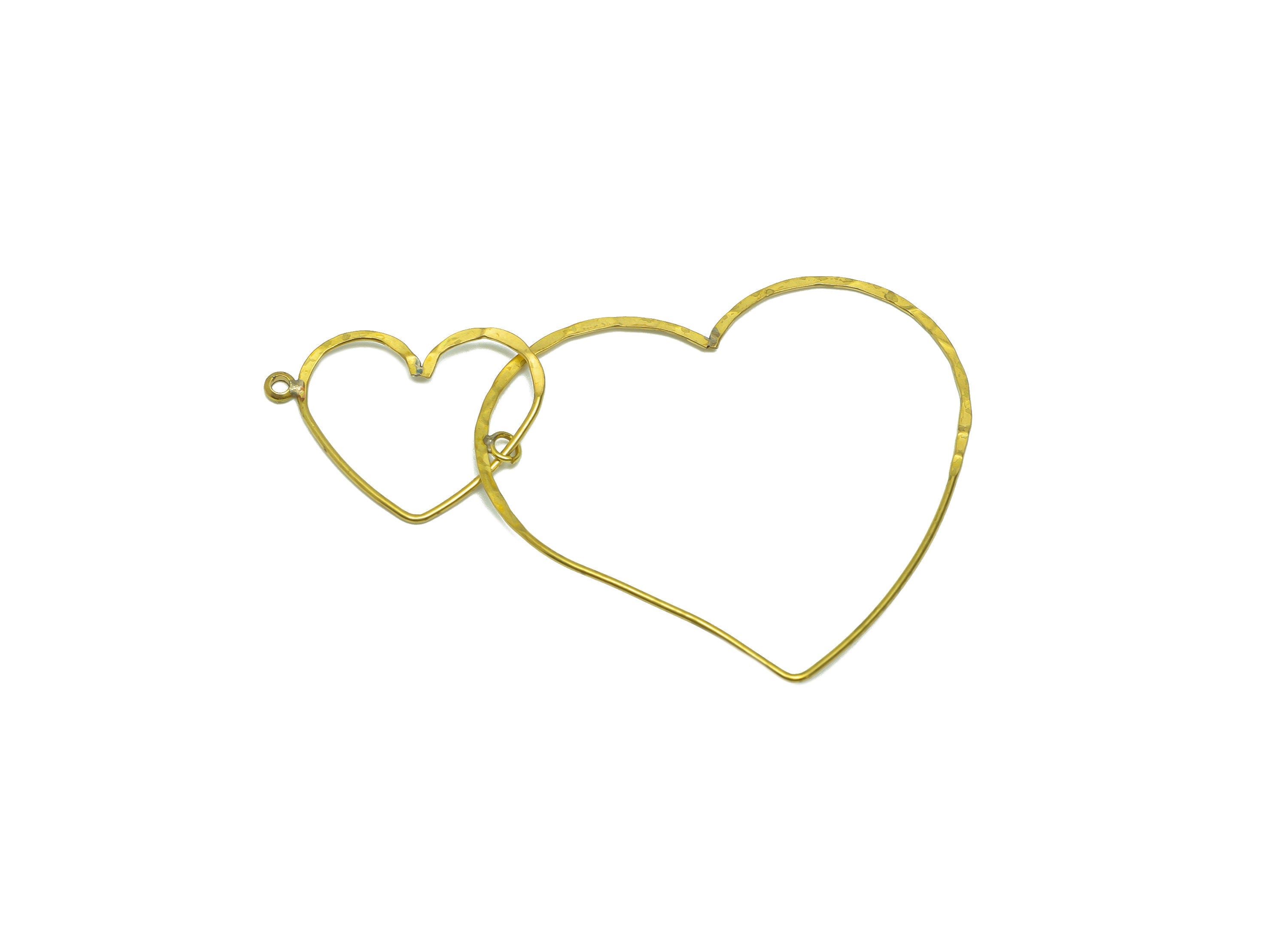 Brass Heart Wire Earring Charm - Brass Hammered Heart Wire Earring Charm - Double Heart Wire Dangle Earring Charm - 38.06x46.0x0.77mm-PP9026 - DOMEDBAZAAR