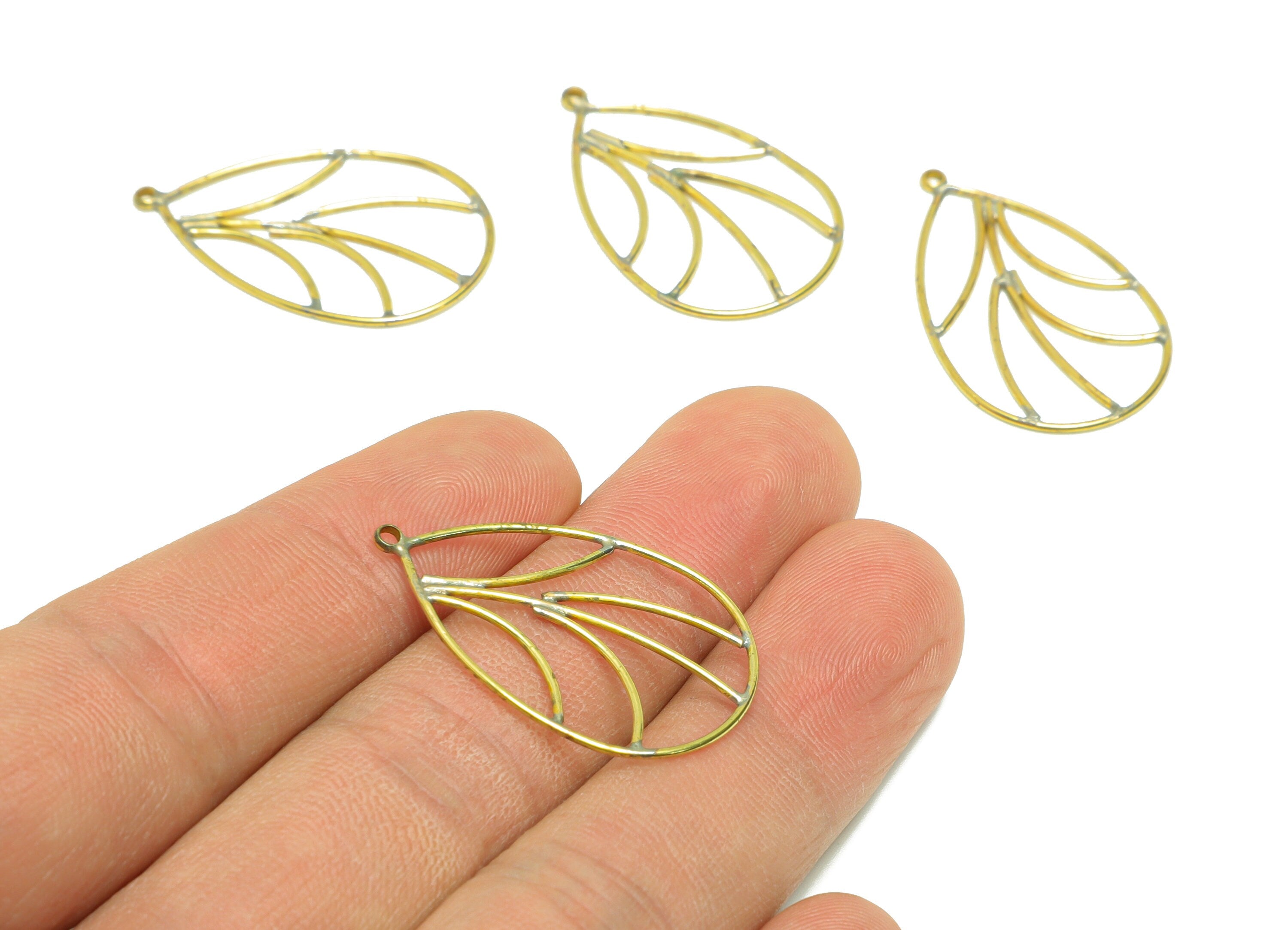 Brass Drop Wire Earring Charm - Brass Teardrop Wire Earring Charm - Brass Nervure Earring Charm - Teardrop Earring Charm - 31x19x1mm-PP9071 - DOMEDBAZAAR