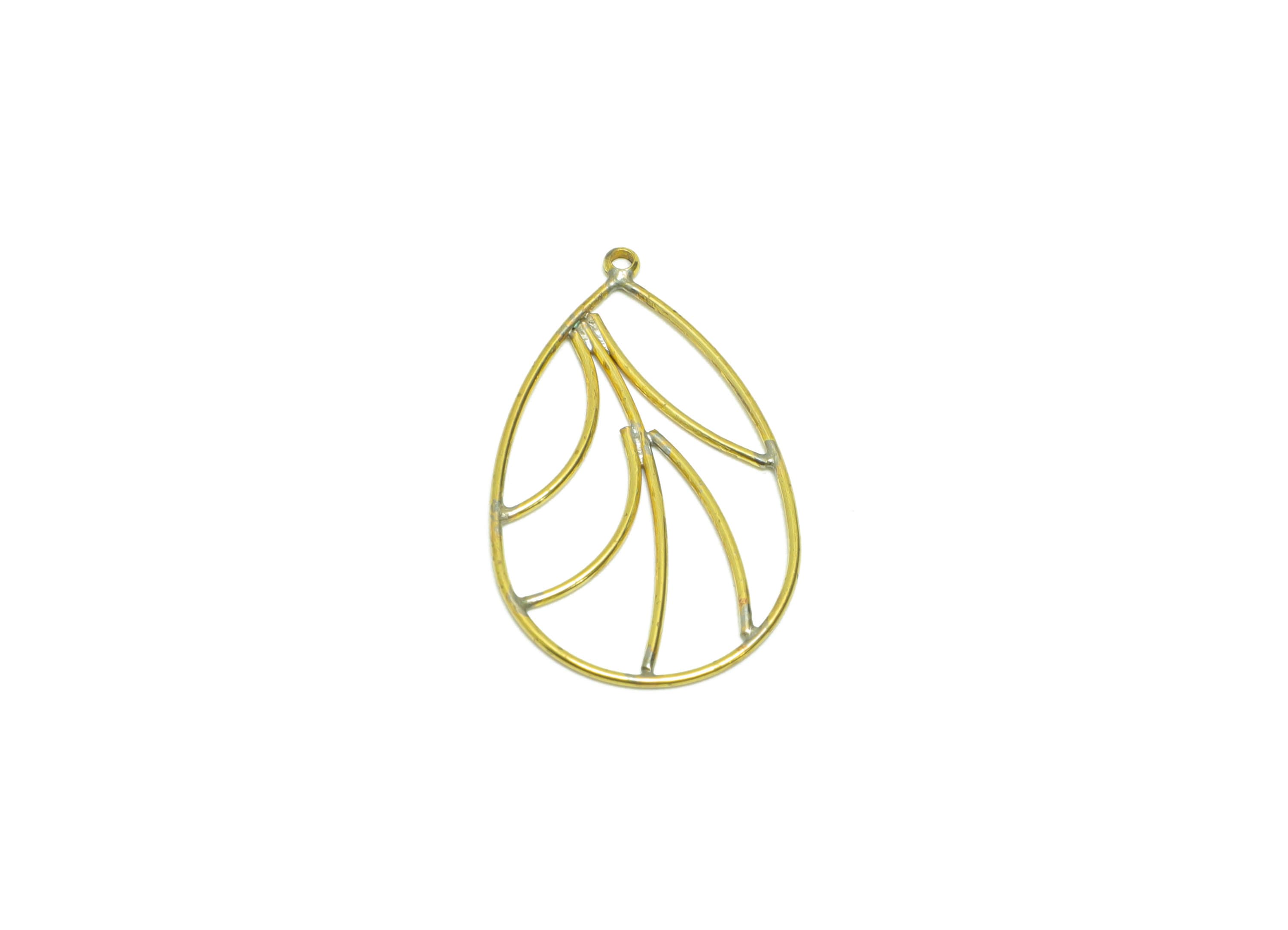 Brass Drop Wire Earring Charm - Brass Teardrop Wire Earring Charm - Brass Nervure Earring Charm - Teardrop Earring Charm - 31x19x1mm-PP9071 - DOMEDBAZAAR