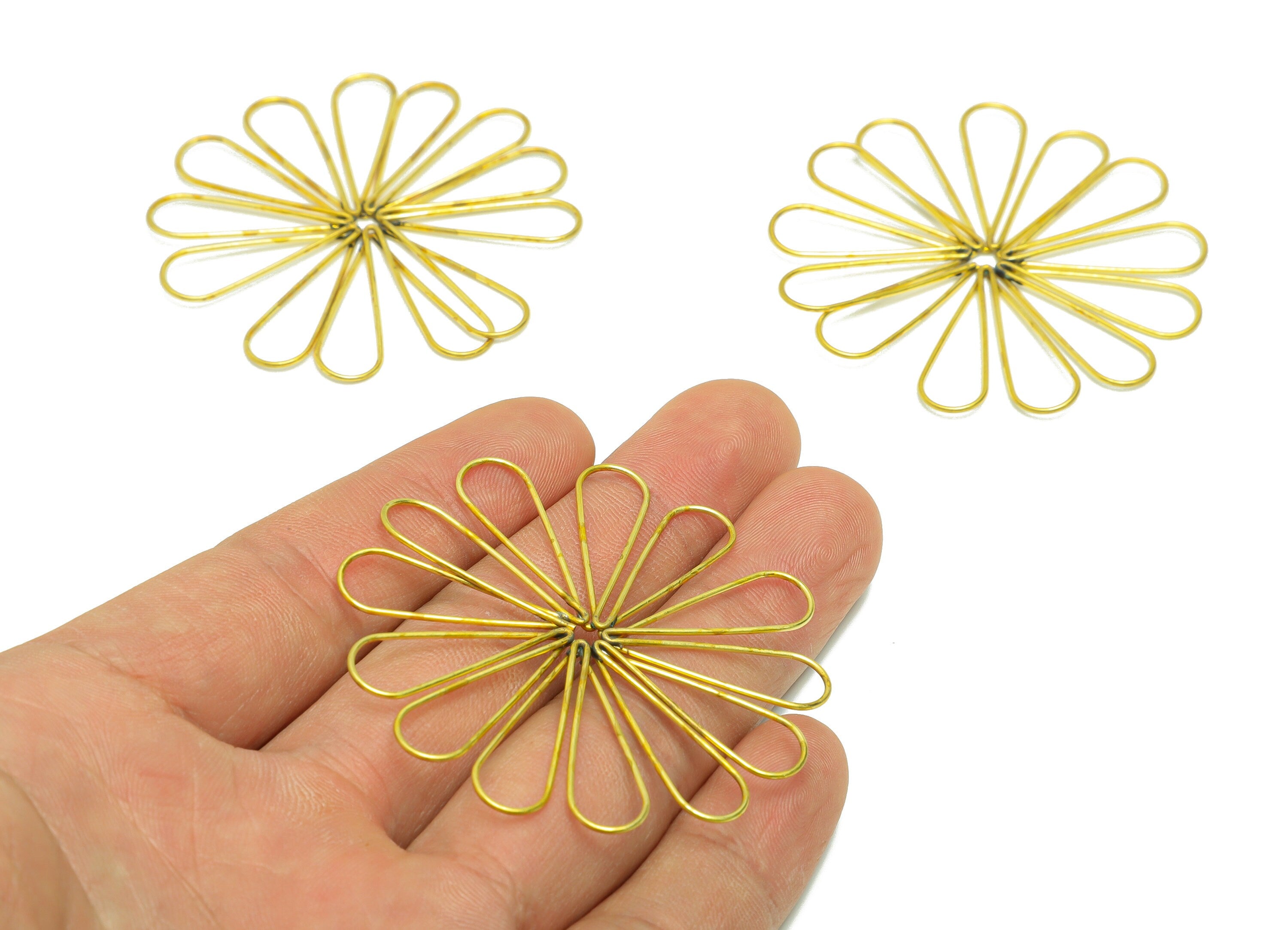 Brass Flower Wire Earring Charm - Brass Daisy Wire Earring Charm - Brass Botanical Earring Charm - Drop Earring Charm - 54x54x1mm-PP9068 - DOMEDBAZAAR