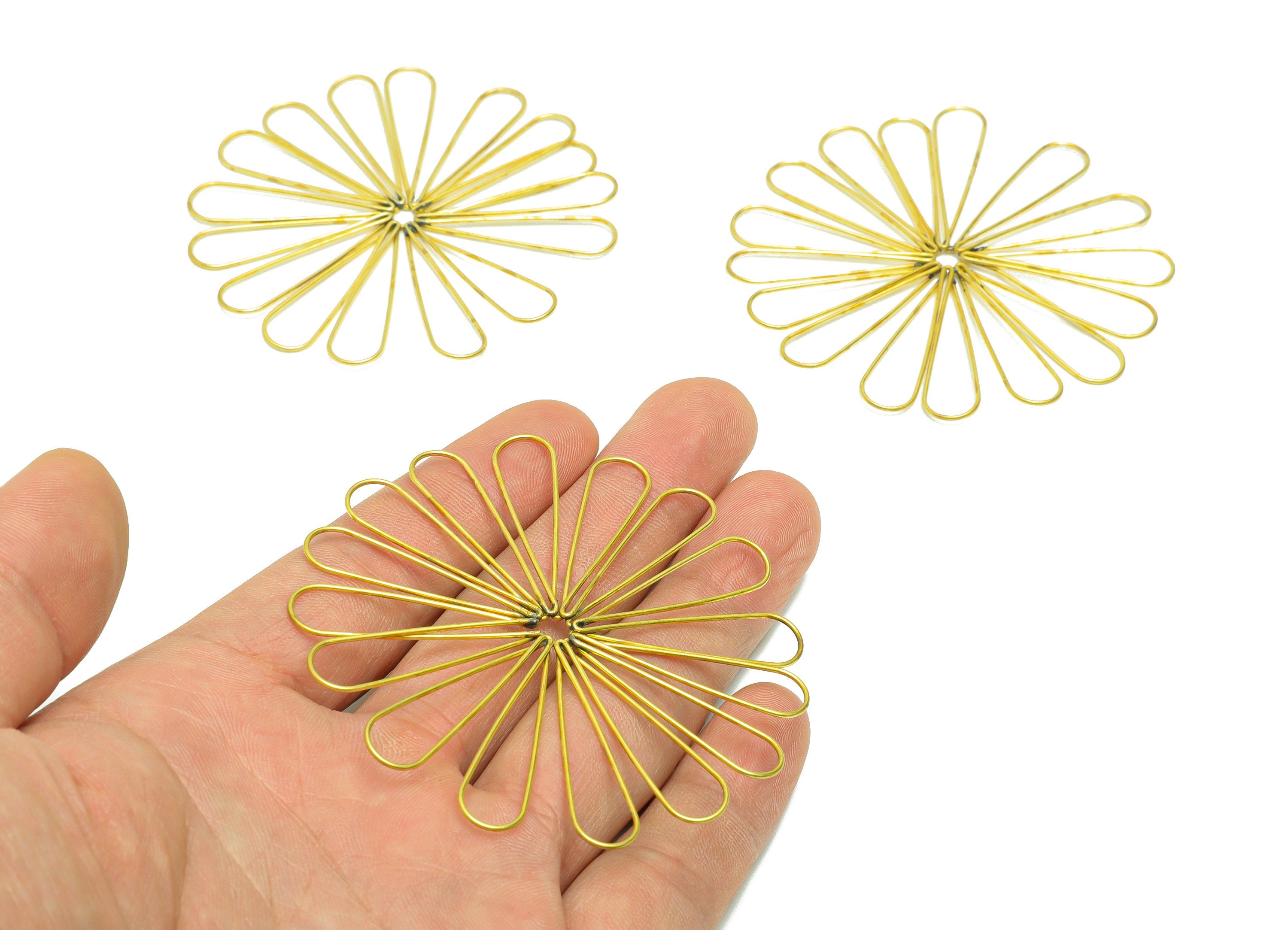 Brass Flower Wire Earring Charm - Brass Daisy Wire Earring Charm - Brass Botanical Earring Charm - Drop Earring Charm - 69x69x1mm-PP9069 - DOMEDBAZAAR