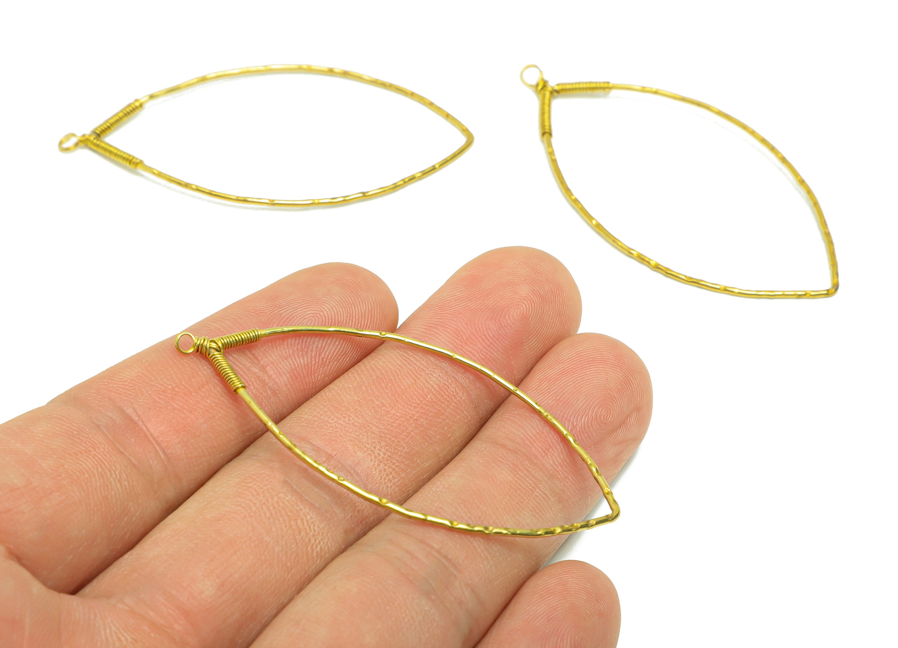 Marquise Wire Earring Charm - Brass Hammered Geometry Wire Earring Charm - Textured Earring Charm - Spring Earring Charm - 56x27x1mm -PP9034 - DOMEDBAZAAR