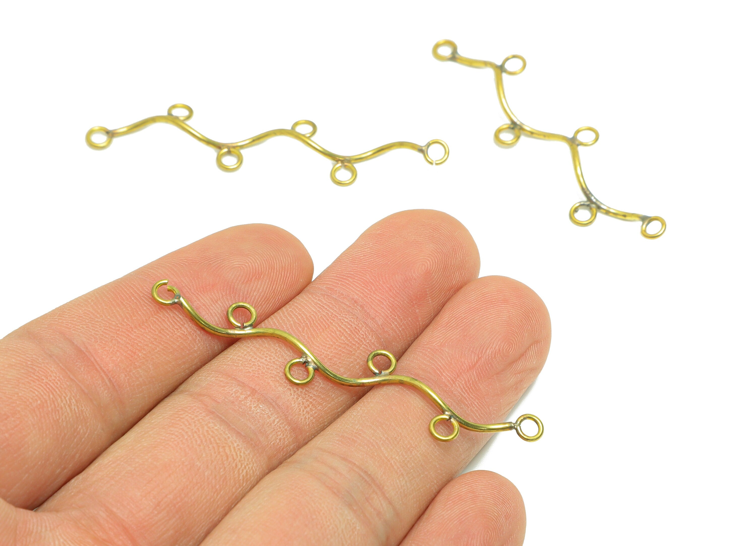 Brass Wire Connector - Brass Wavy Wire Earring Charm - Brass Wavy Wire Earring Charm with Loop - Earring Finding - 55.94x11.16x4.2mm -PP9014 - DOMEDBAZAAR