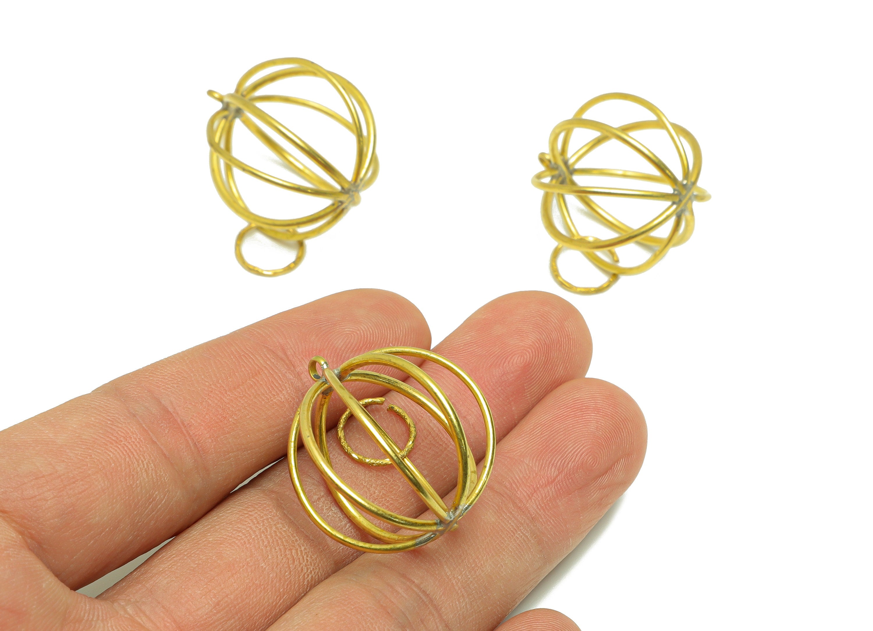 Brass Ball Wire Earring Charm - Brass Lantern Wire Earring Charm - Brass Lantern Pendant - Cubic Ball Earring Charm - 28.73x26.9x1mm -PP9038 - DOMEDBAZAAR