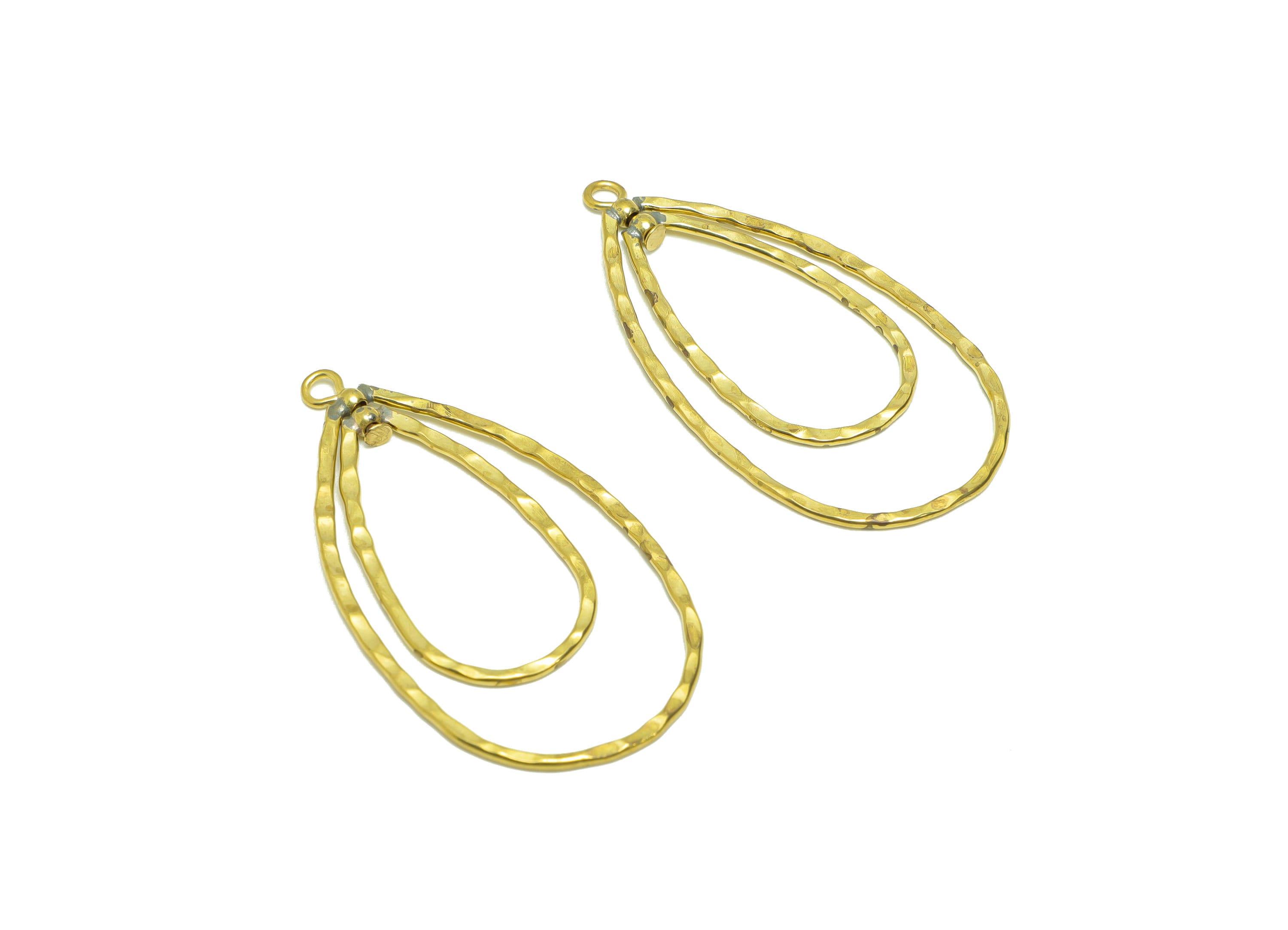 Teardrop Wire Earring Charm - Brass Hammered Geometry Wire Earring Charm - Drop Earring Charm - Hammered Earring Charm - 44x24x1mm -PP9019 - DOMEDBAZAAR