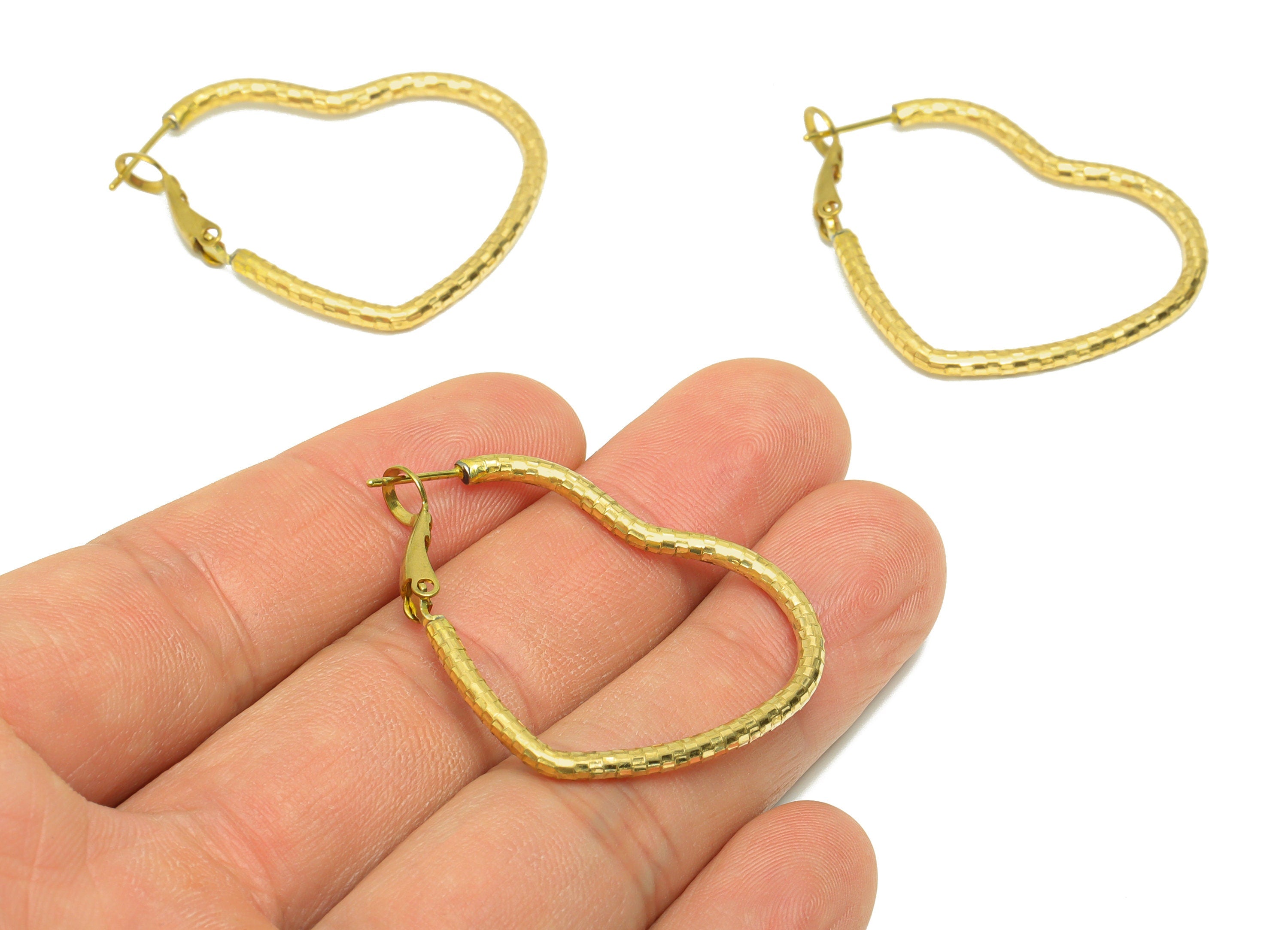 Heart Hoop Back Earring - Brass Heart Clasp Hoop Earring - Textured Clasp Back Earring Hoop Earring - Clasp Hoop Earring - 50x49x1mm-PP9053 - DOMEDBAZAAR