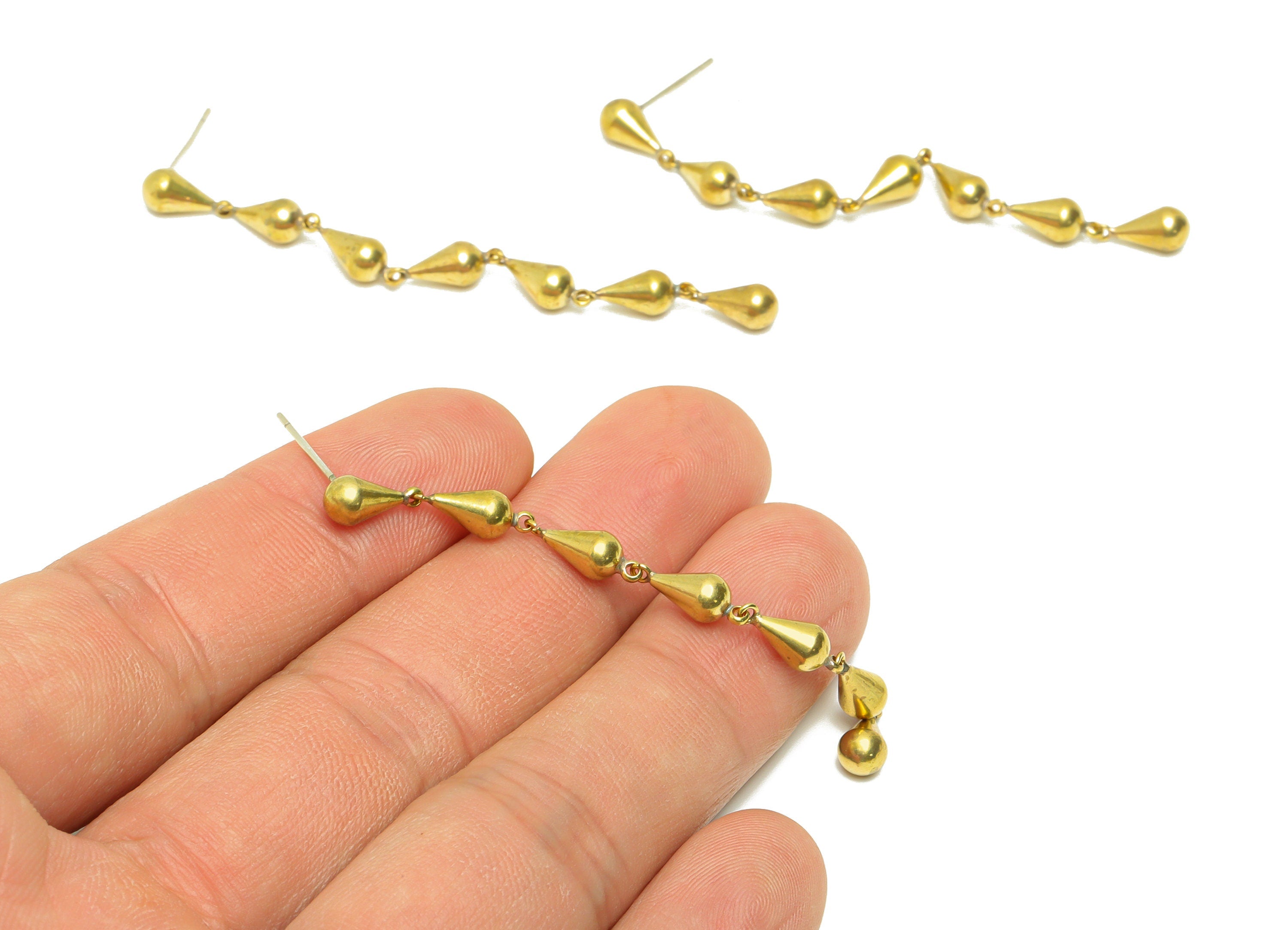 Drop Dangle Earring Post - Hang Teardrop Earring Stud - Brass Cubic Drop Earring Post - Drop Link Earring Post - 66.15x15.93x4.38mm- PP9040 - DOMEDBAZAAR