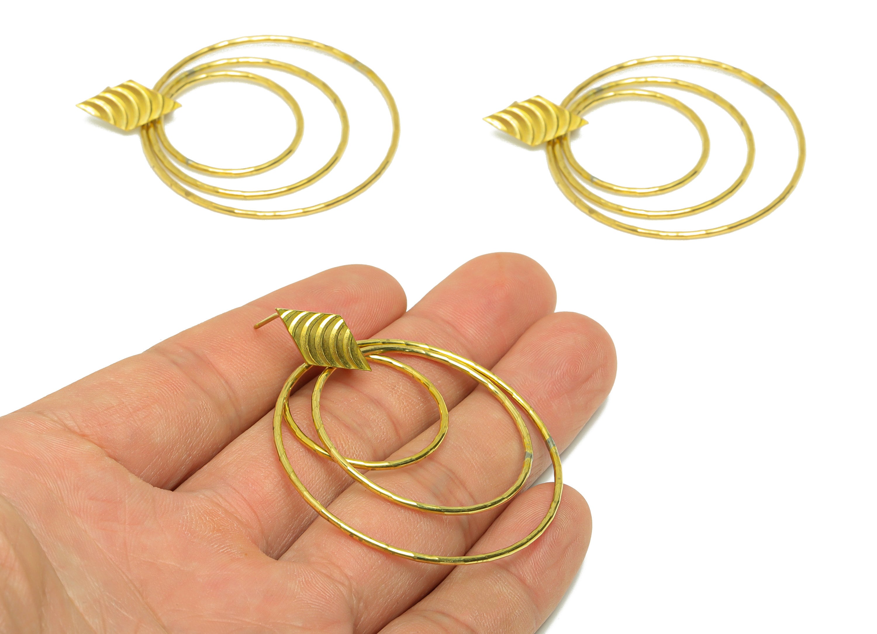 Brass Hoops Dangle Earring Post - Brass Textured Rhombic Earring Stud - Brass Diamond Earring Post - Circle Earring Post - 59x44x1mm- PP9084 - DOMEDBAZAAR