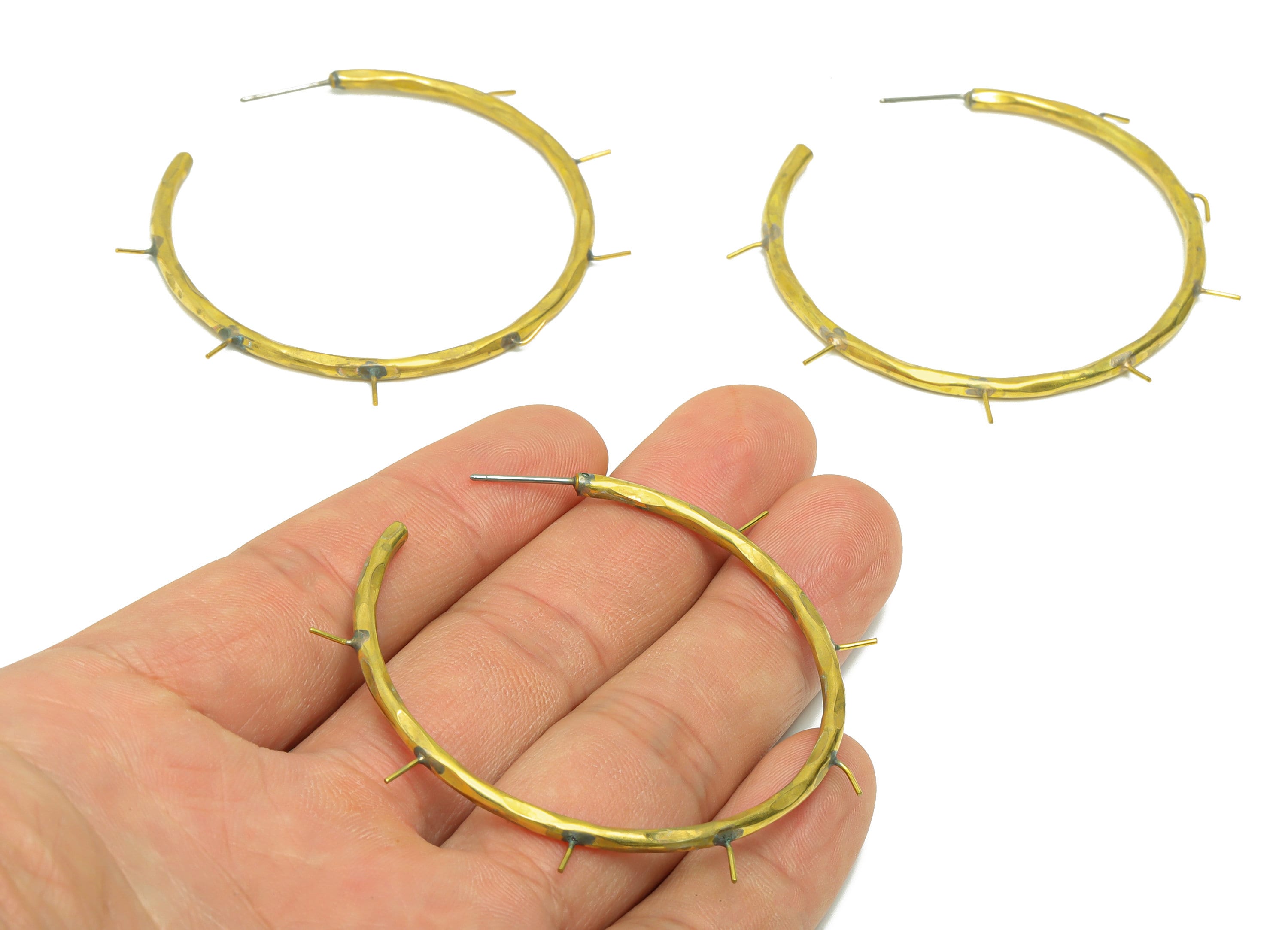 Brass C Hoop Wire Earring Post - Brass Hammered Hoop Earring Stud - Brass Hoop Wire Earring Post - Hoop Earring Post - 60x55x2.56mm- PP9056 - DOMEDBAZAAR