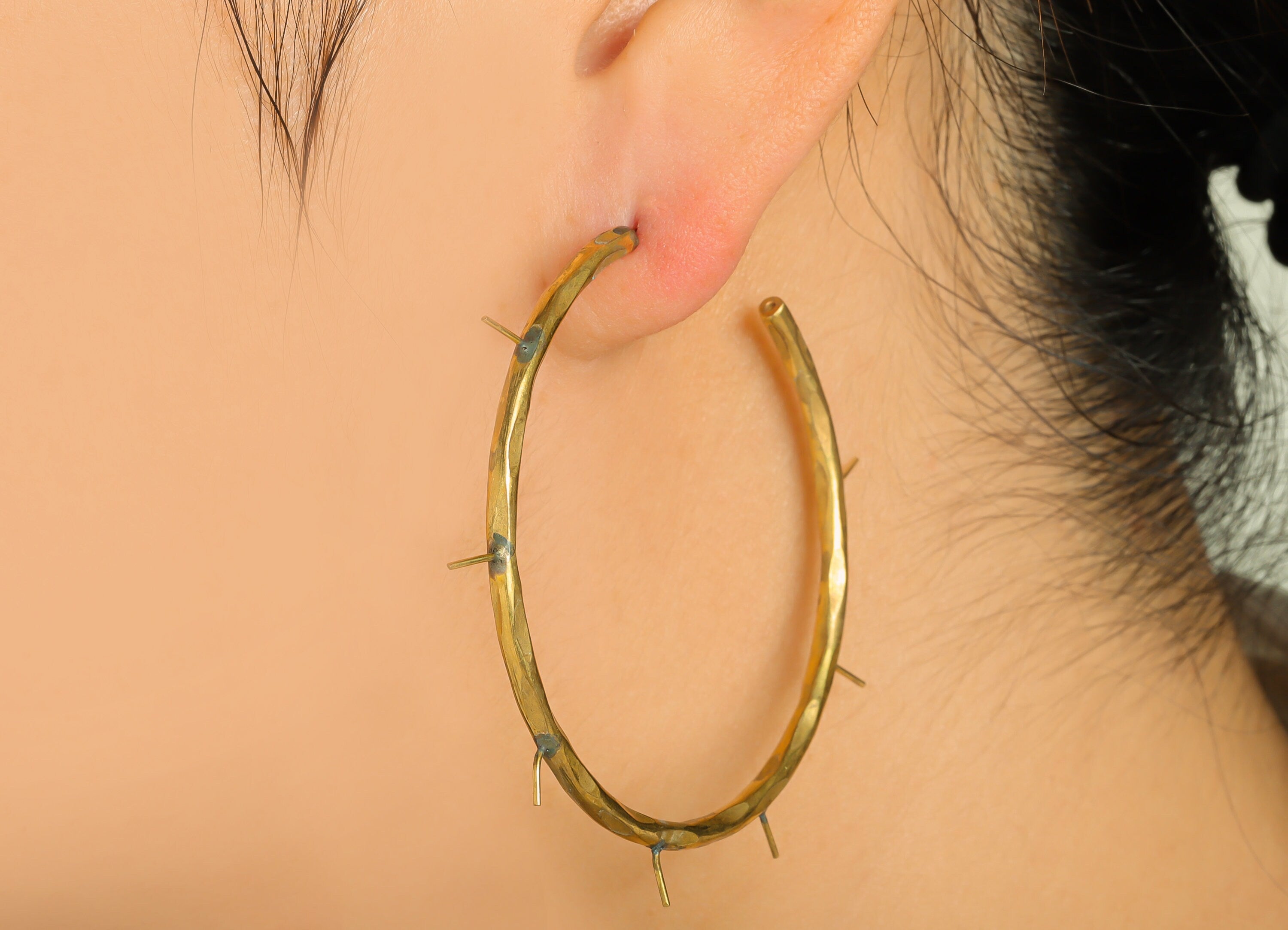 Brass C Hoop Wire Earring Post - Brass Hammered Hoop Earring Stud - Brass Hoop Wire Earring Post - Hoop Earring Post - 60x55x2.56mm- PP9056 - DOMEDBAZAAR