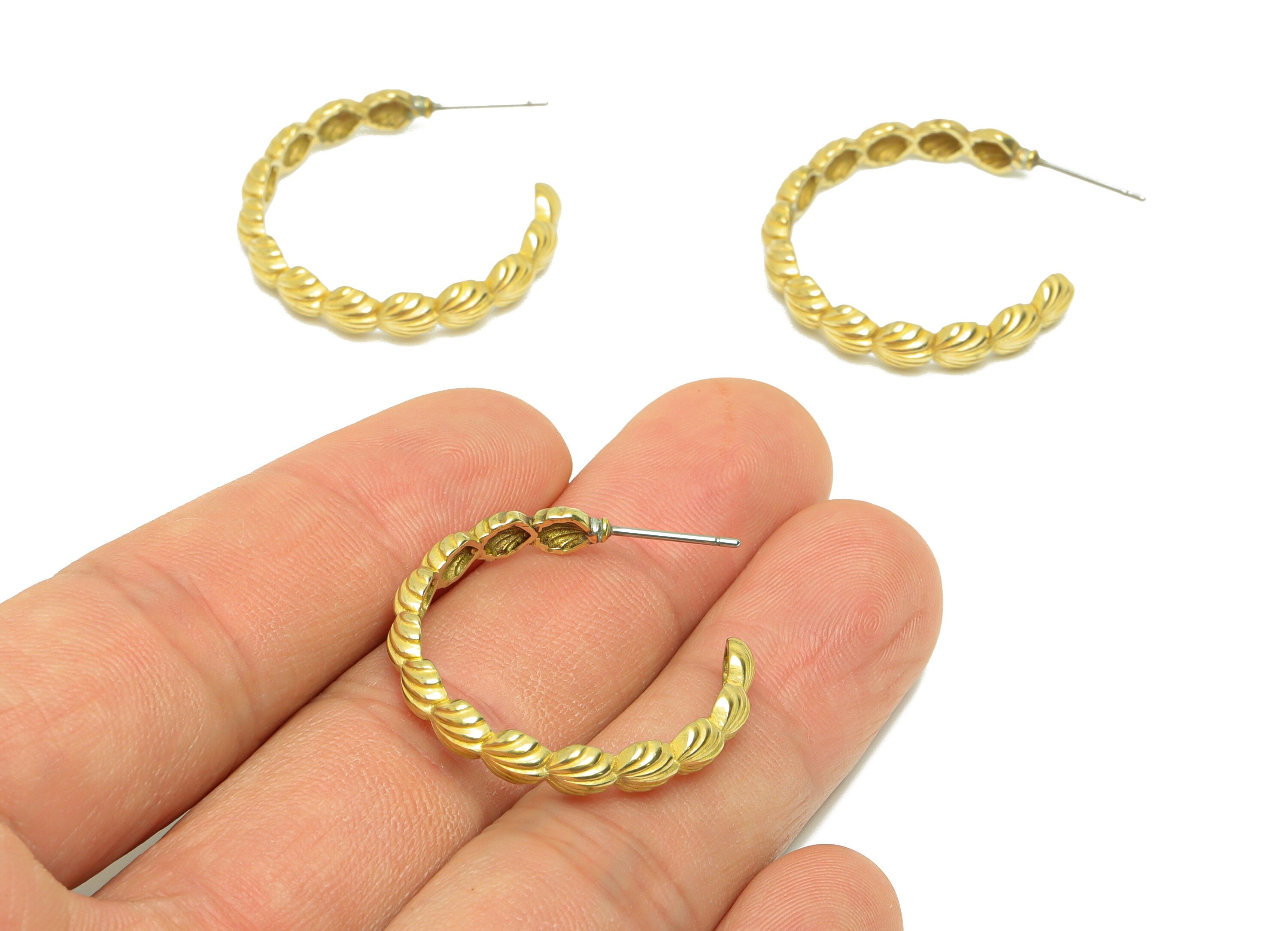 Brass C Hoop Earring Post - Brass Shell Hoop Earring Stud - Brass Hoop Seashell Earring Post - Hoop Earring Post - 32x29x2.56mm- PP9098 - DOMEDBAZAAR