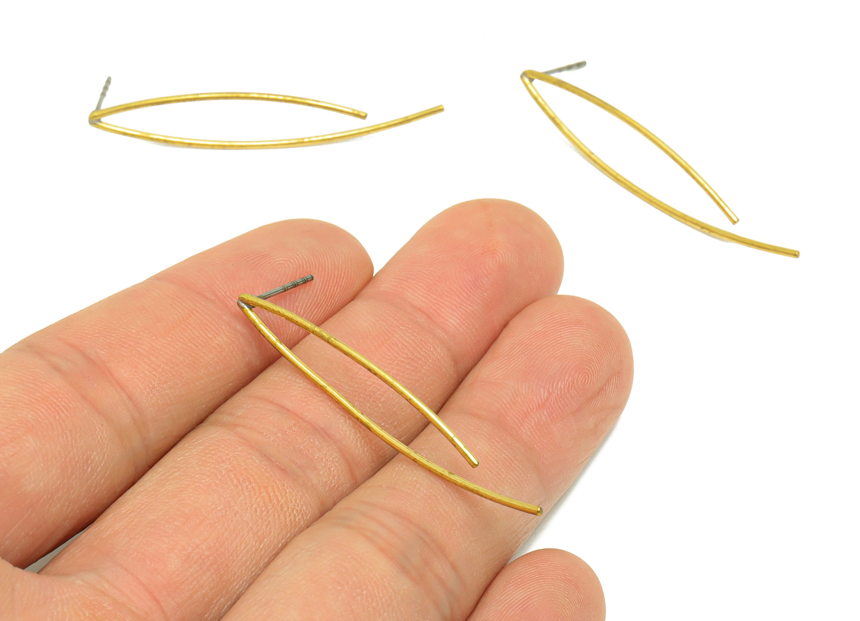 Marquise Wire Earring Post - Brass Stick Earring Stud - Raw Brass Bar Wire Earring Post - Wire Earring Post - 42.22x7.89x0.95mm- PP9063 - DOMEDBAZAAR