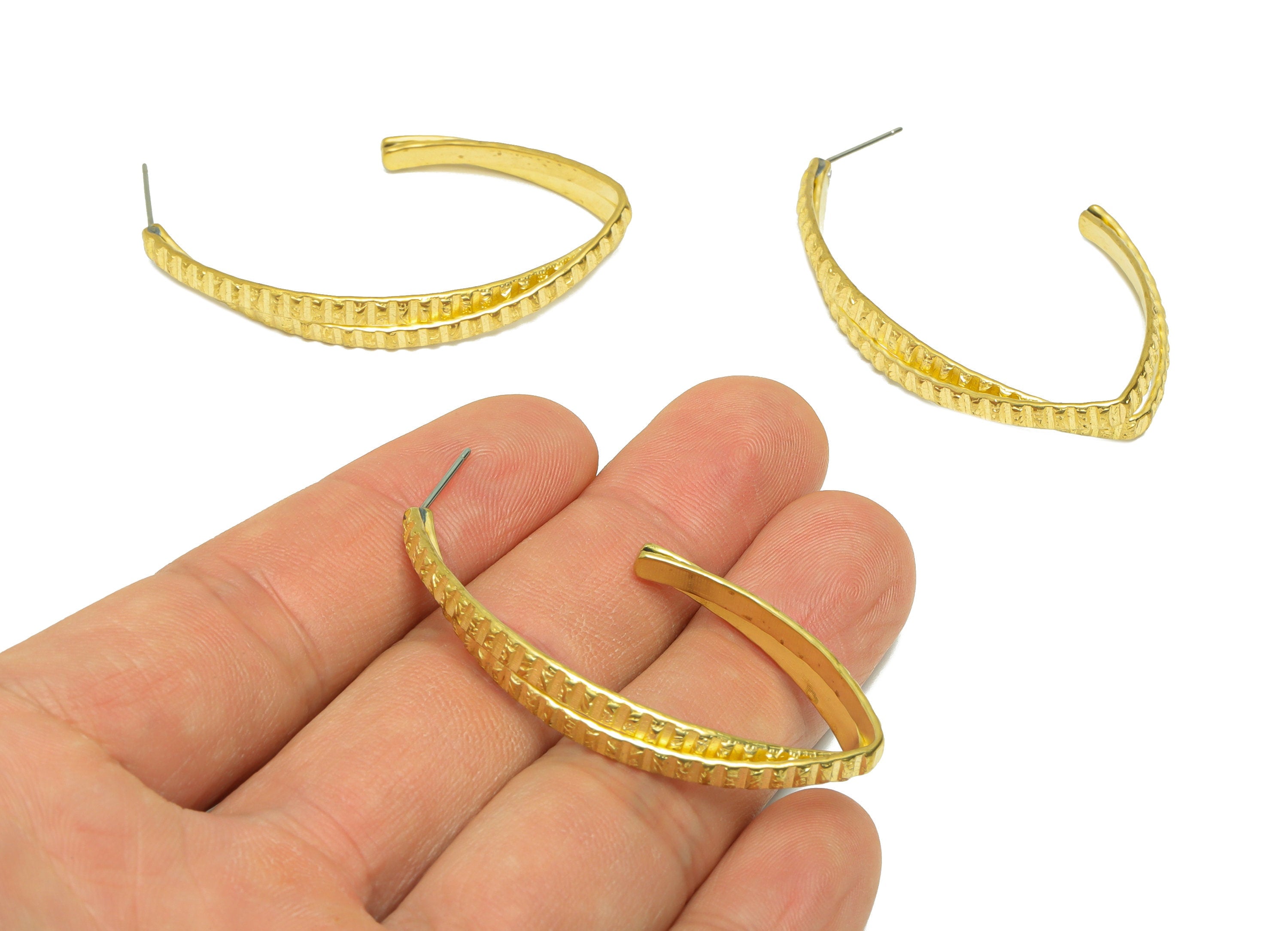 Brass Marquise Wire Earring Post - Brass Textured Earring Stud - Brass Hammered Wire Earring Post - Geometry Earring Post - 50x29x2mm-PP9054 - DOMEDBAZAAR