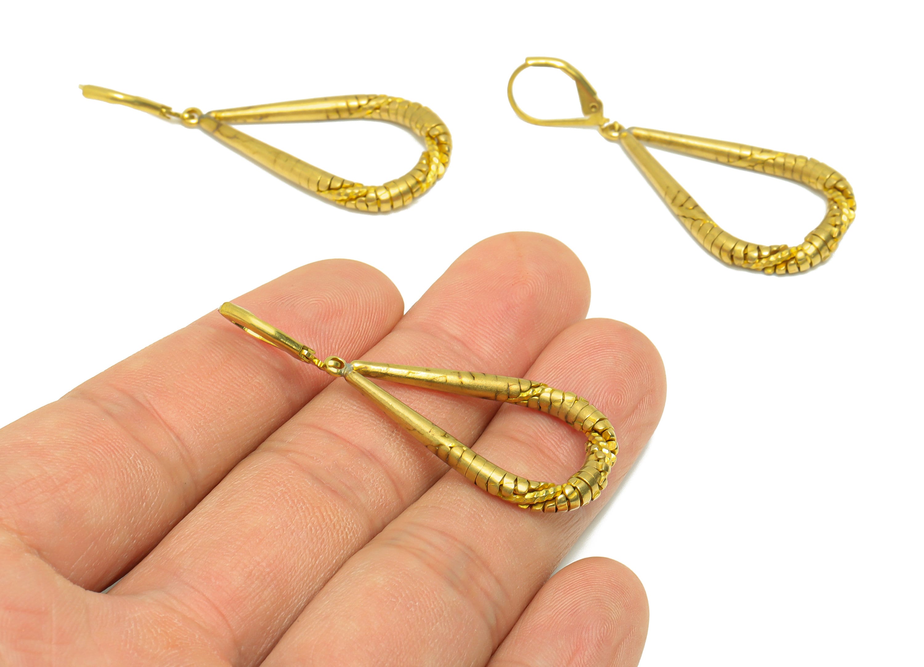 Drop Lever Back Earring - Brass Teardrop Earring - Textured Lever Back Earring - Hammered Earring - Lever Back Earring - 48x19x3mm - PP9029 - DOMEDBAZAAR